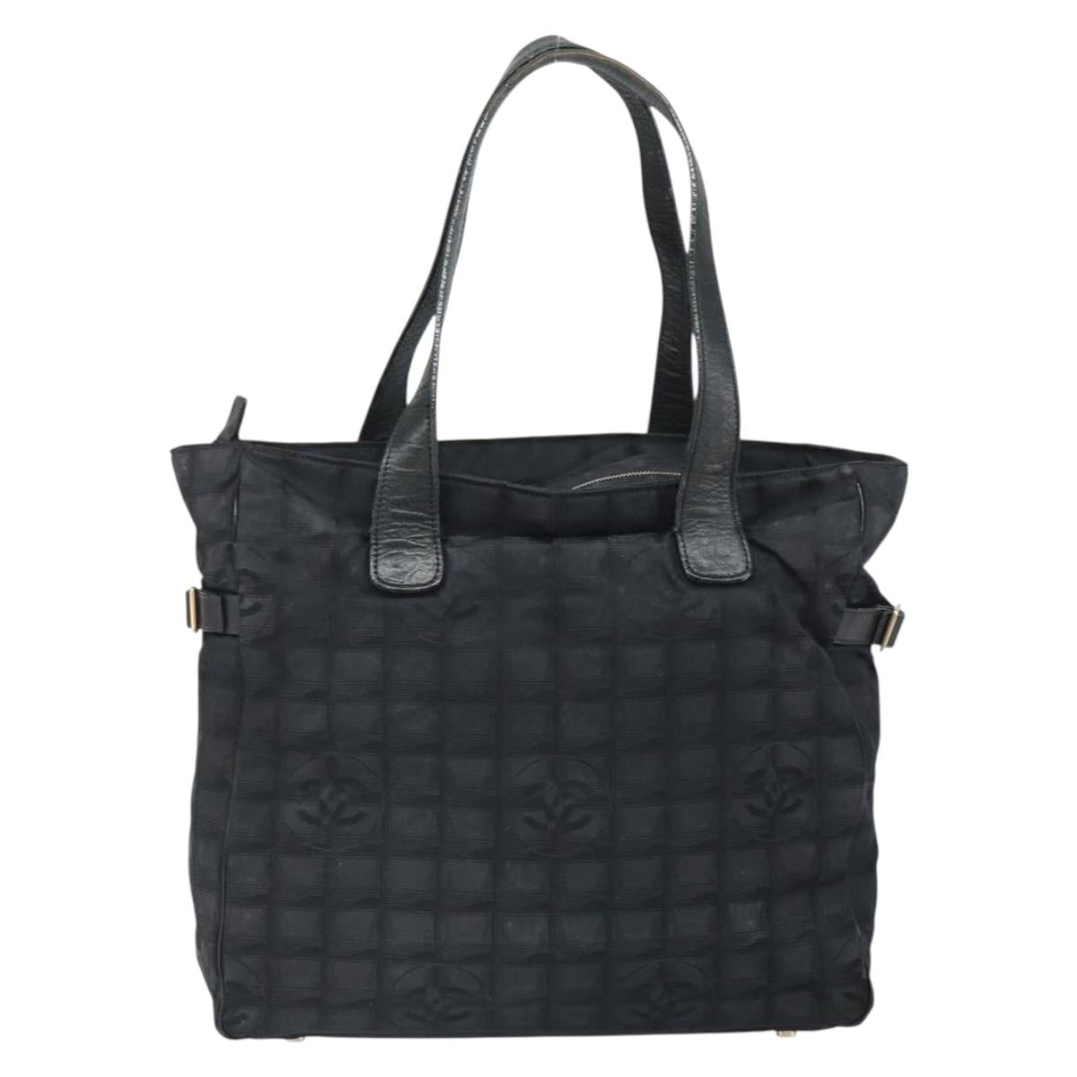 CHANEL New Travel Line Tote Bag Nylon Black Gold CC Auth BA9496