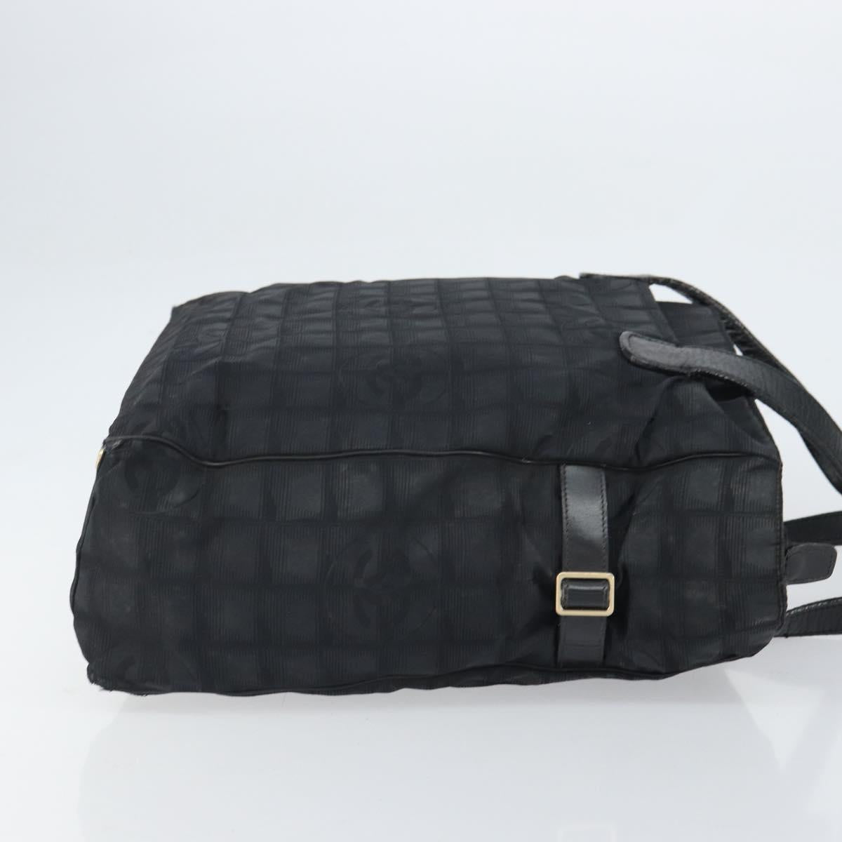 CHANEL New Travel Line Tote Bag Nylon Black Gold CC Auth BA9496