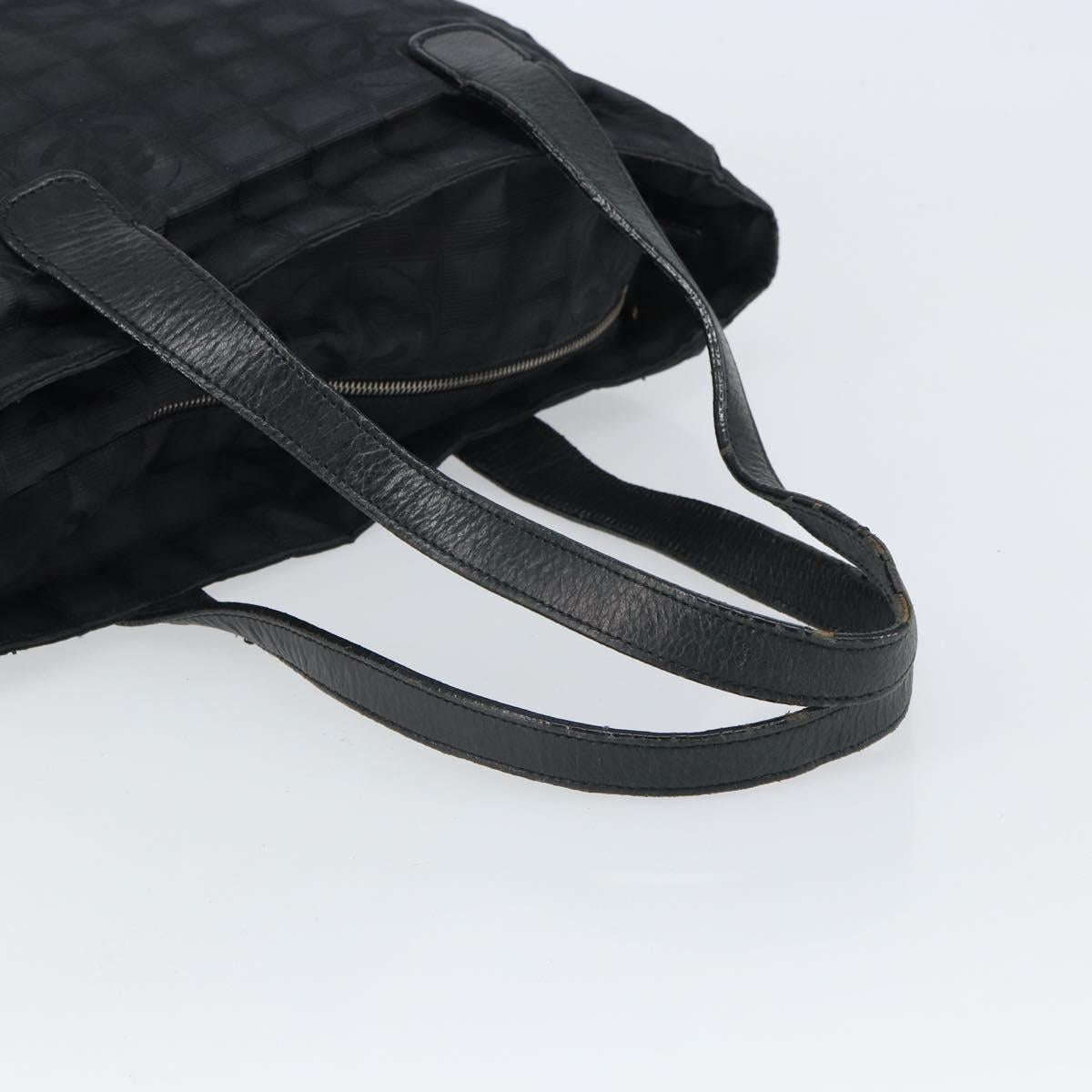 CHANEL New Travel Line Tote Bag Nylon Black Gold CC Auth BA9496