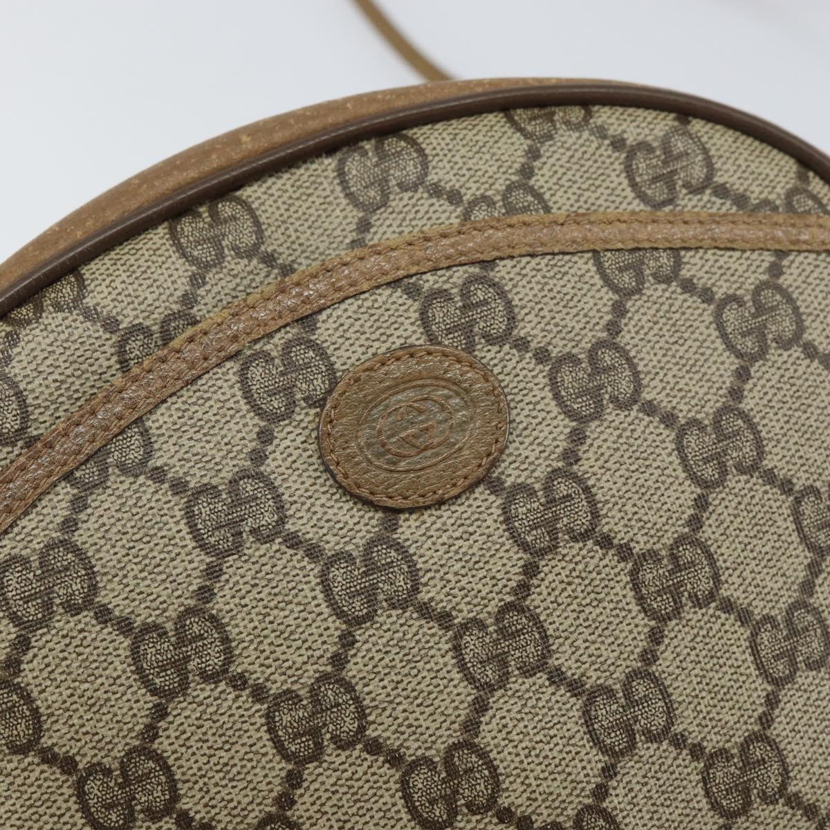 GUCCI GG Supreme Shoulder Bag PVC Beige Gold Auth BA9499