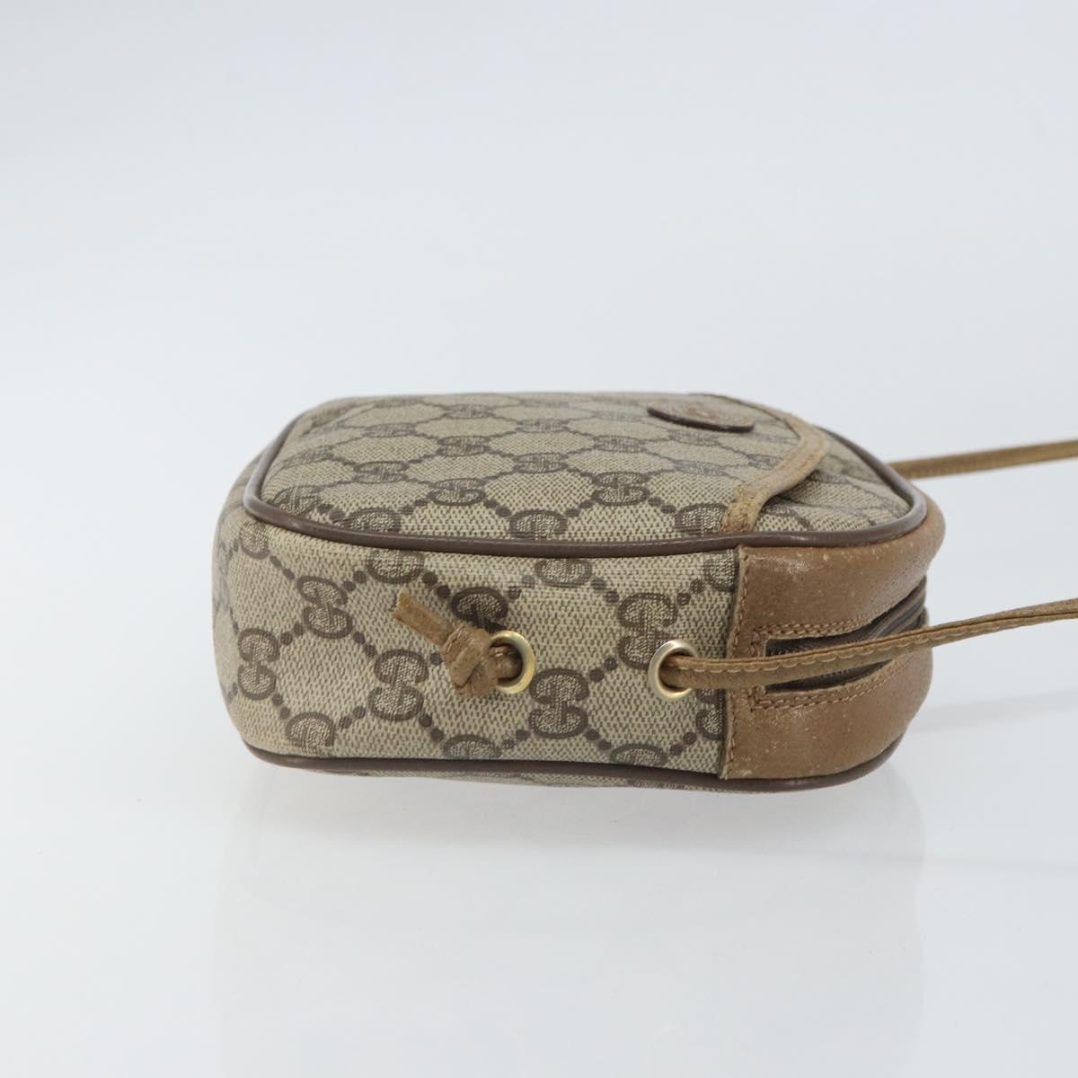GUCCI GG Supreme Shoulder Bag PVC Beige Gold Auth BA9499