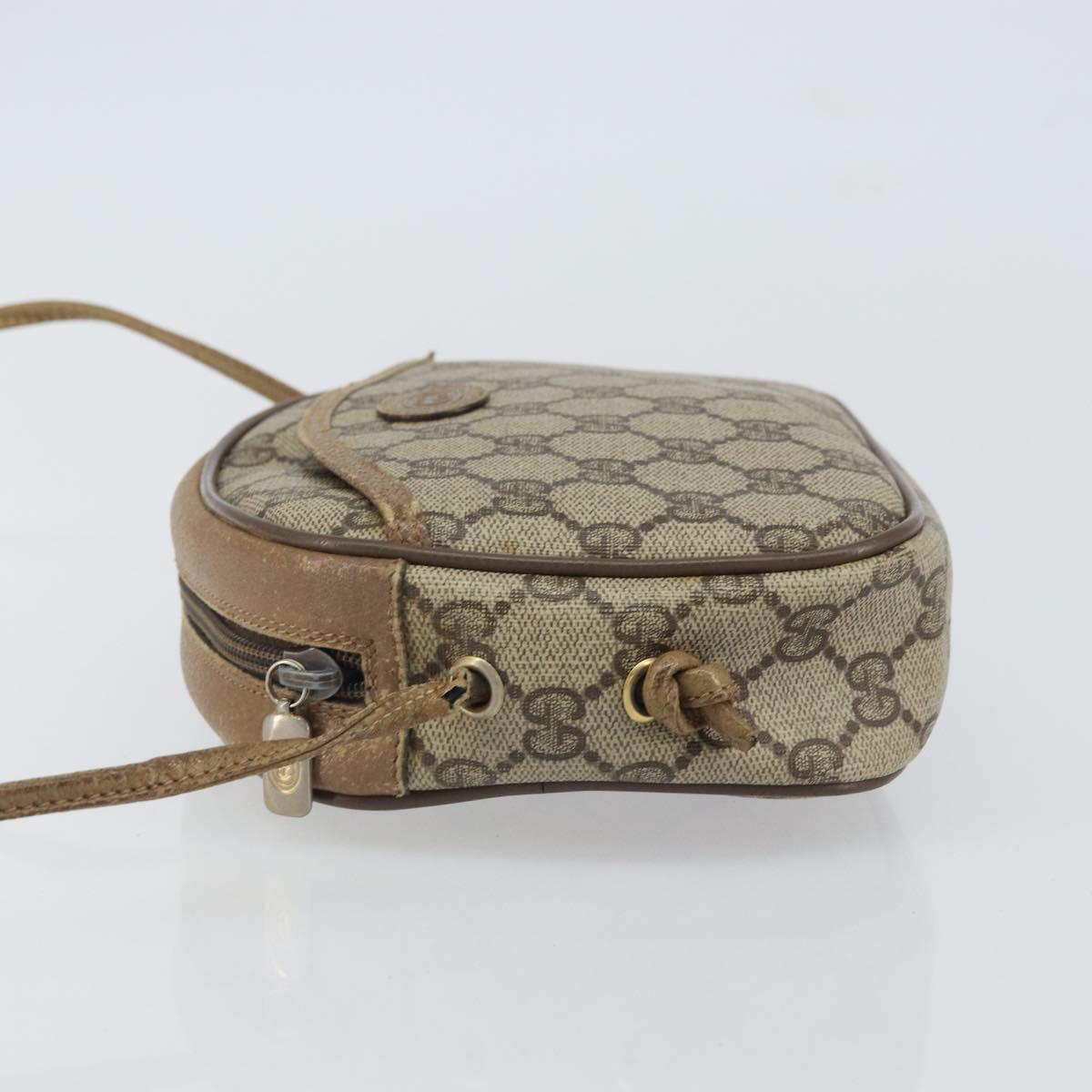 GUCCI GG Supreme Shoulder Bag PVC Beige Gold Auth BA9499