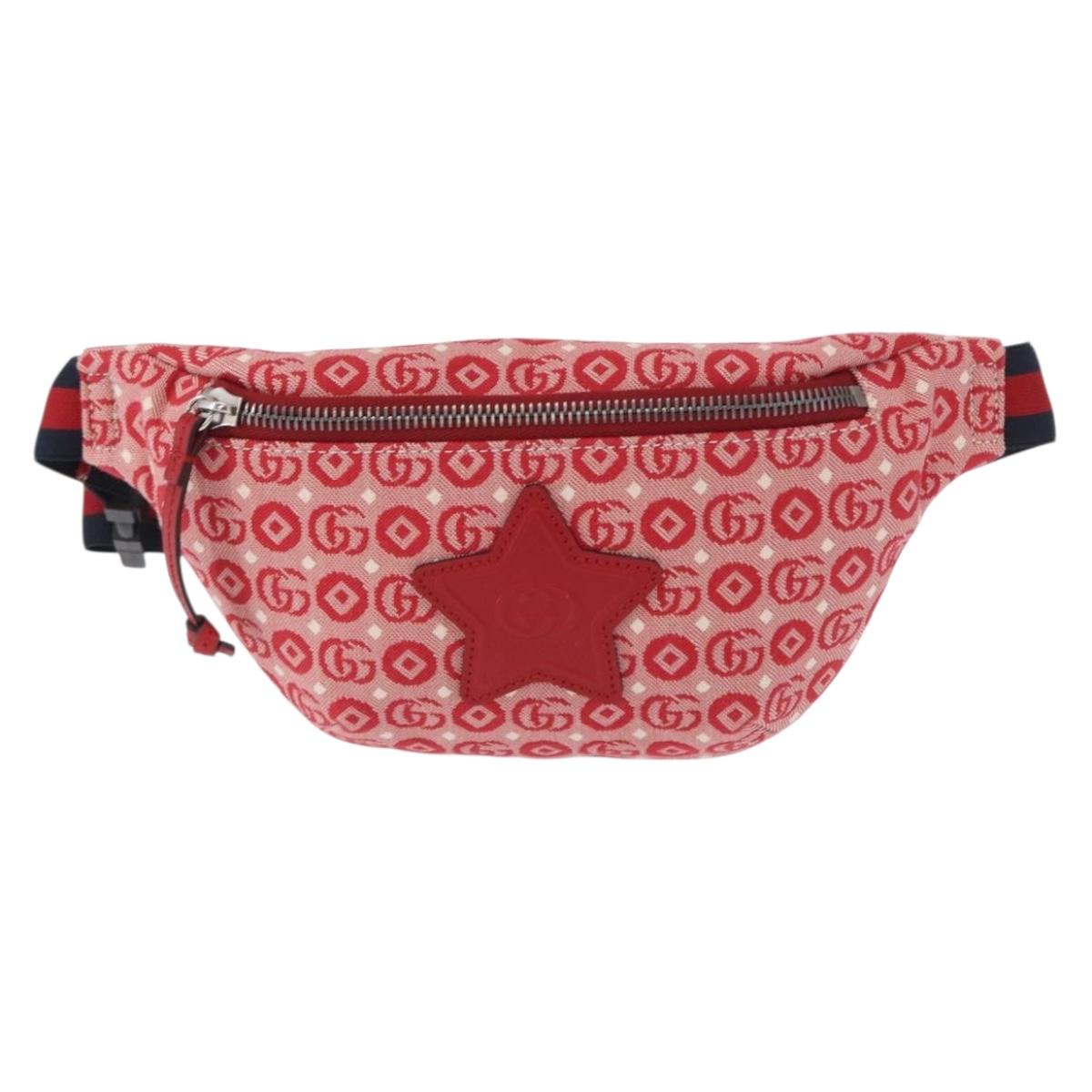 GUCCI Children's Sherry Line Waist bag Canvas Red Navy 502095 Auth BA9500