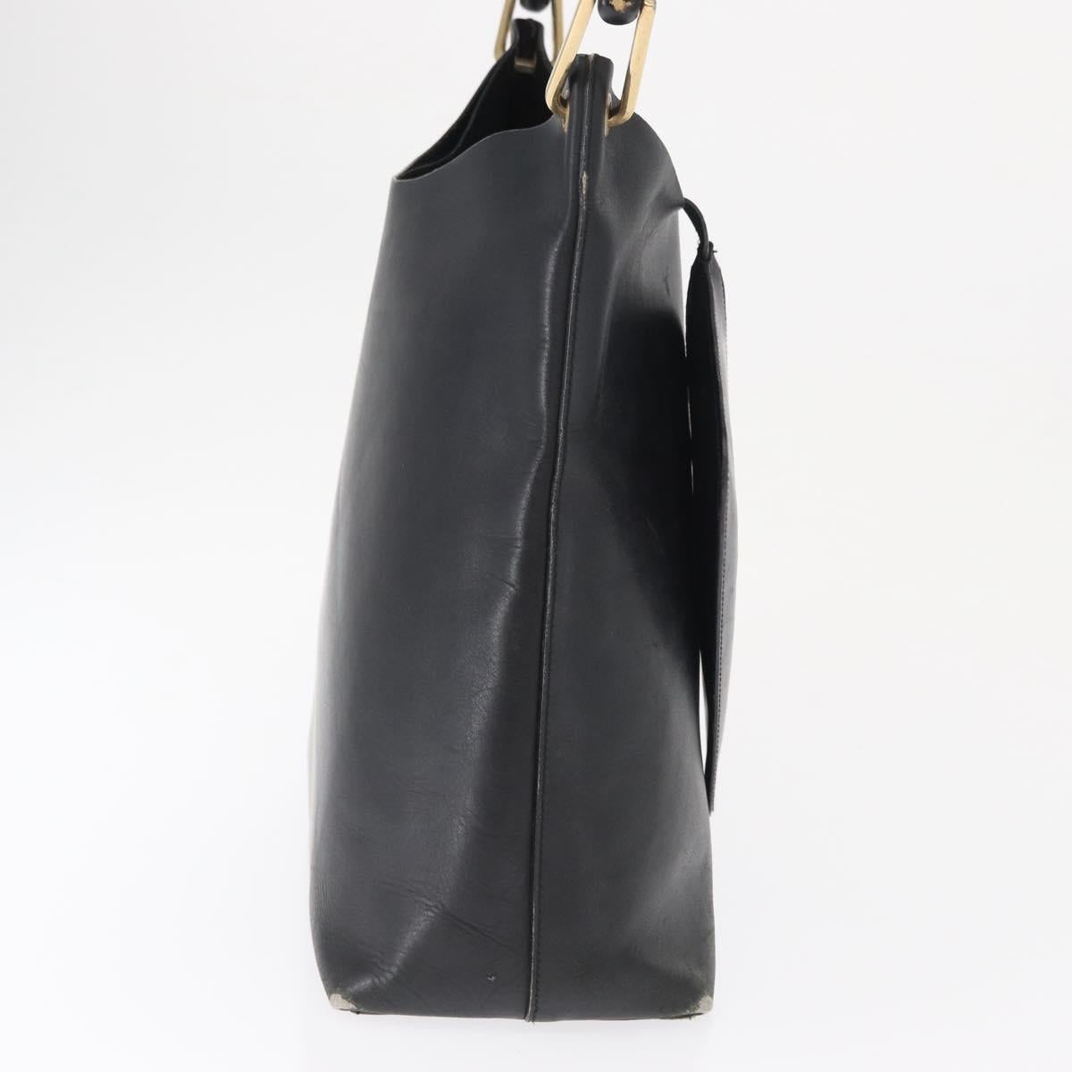 GUCCI Bamboo Shoulder Bag Leather Black Gold 001 1013 1881 Auth BA9503