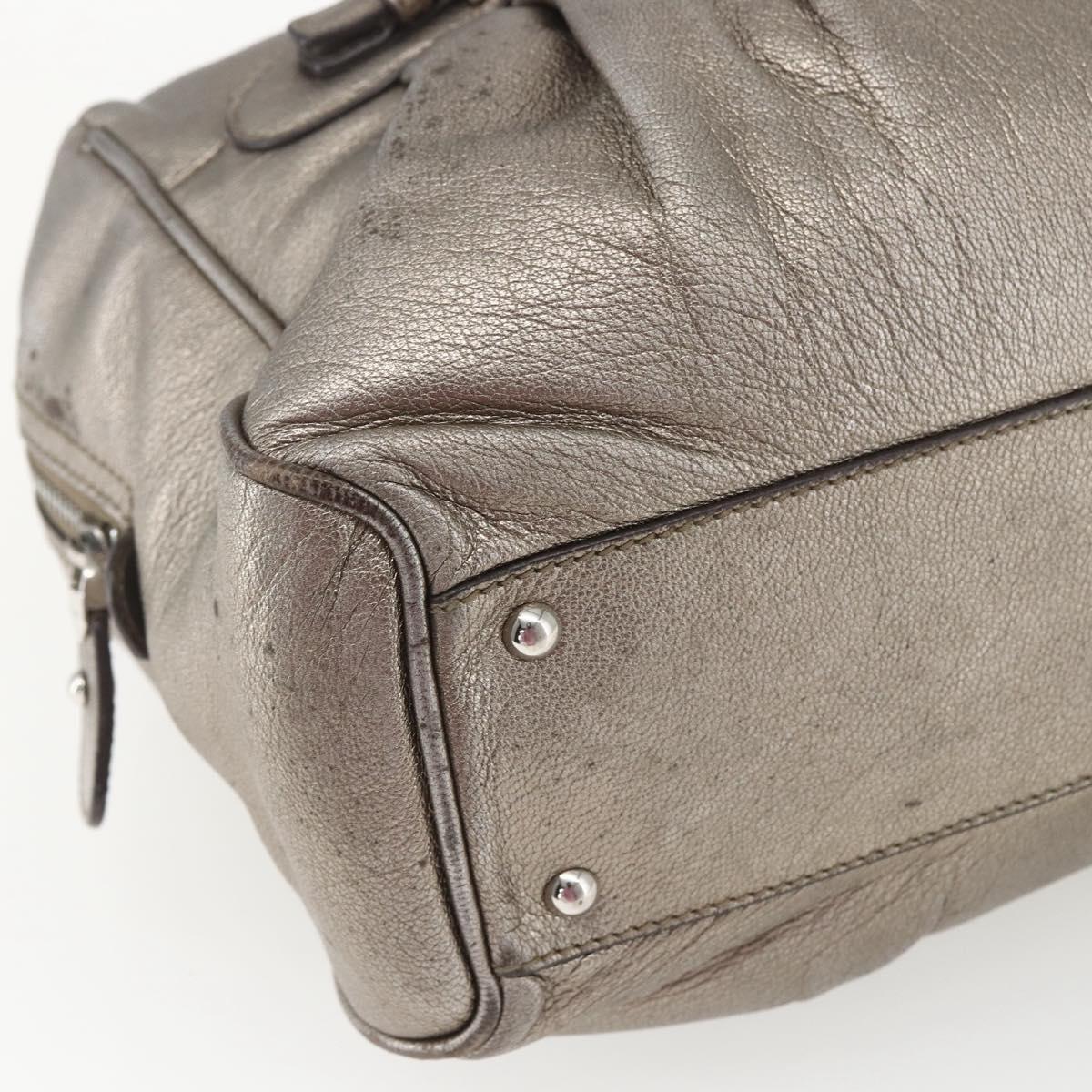 Salvatore Ferragamo Gancini Hand Bag Leather Silver Auth BA9504