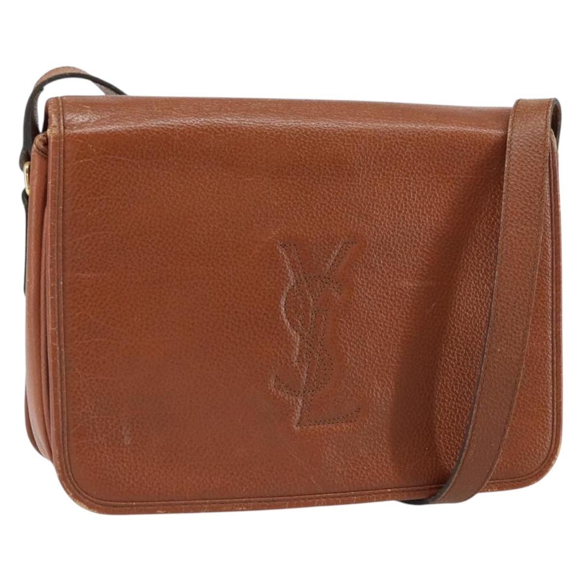 SAINT LAURENT Shoulder Bag Leather Brown Gold Auth BA9512