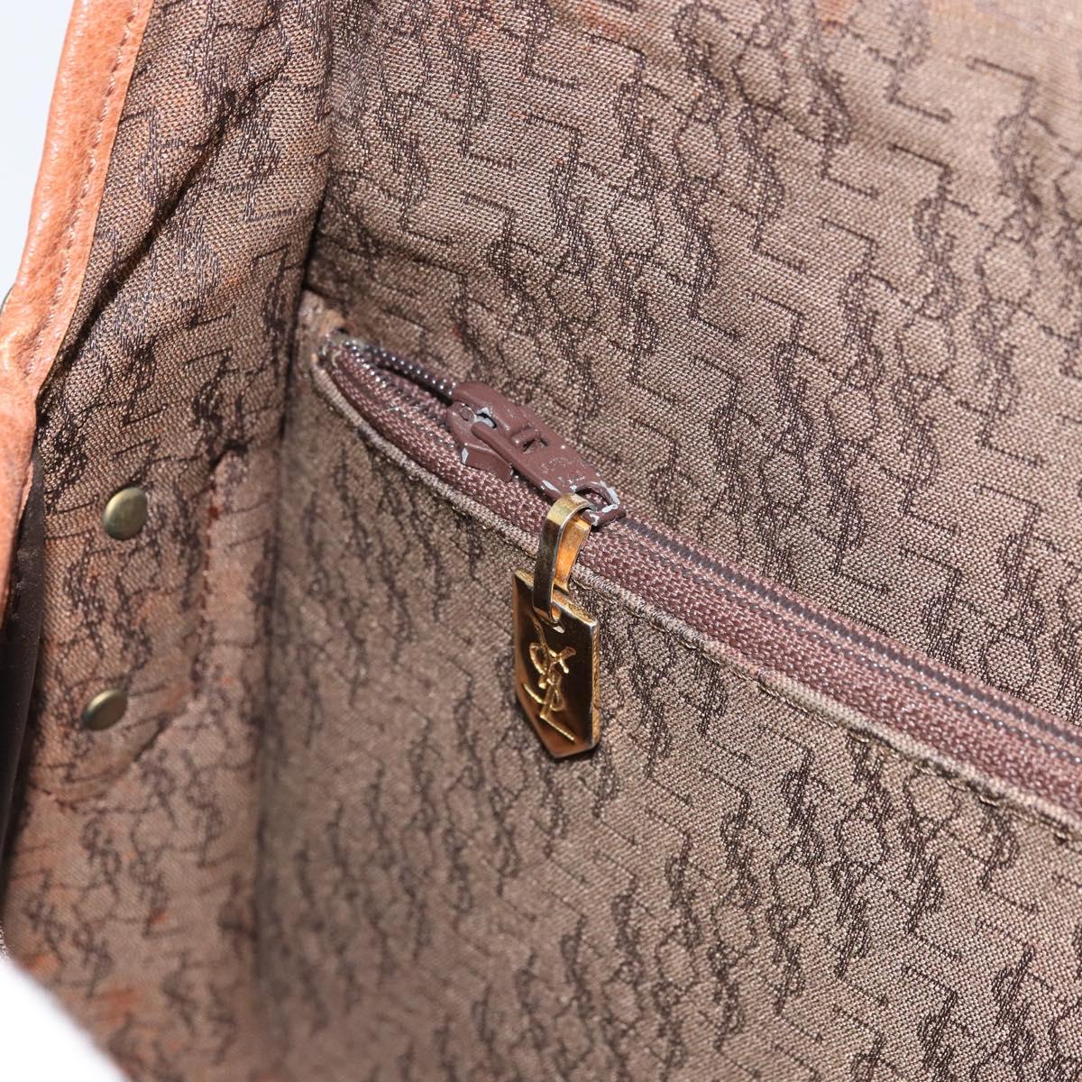 SAINT LAURENT Shoulder Bag Leather Brown Gold Auth BA9512