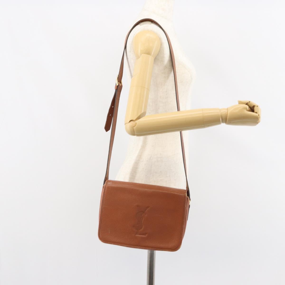 SAINT LAURENT Shoulder Bag Leather Brown Gold Auth BA9512