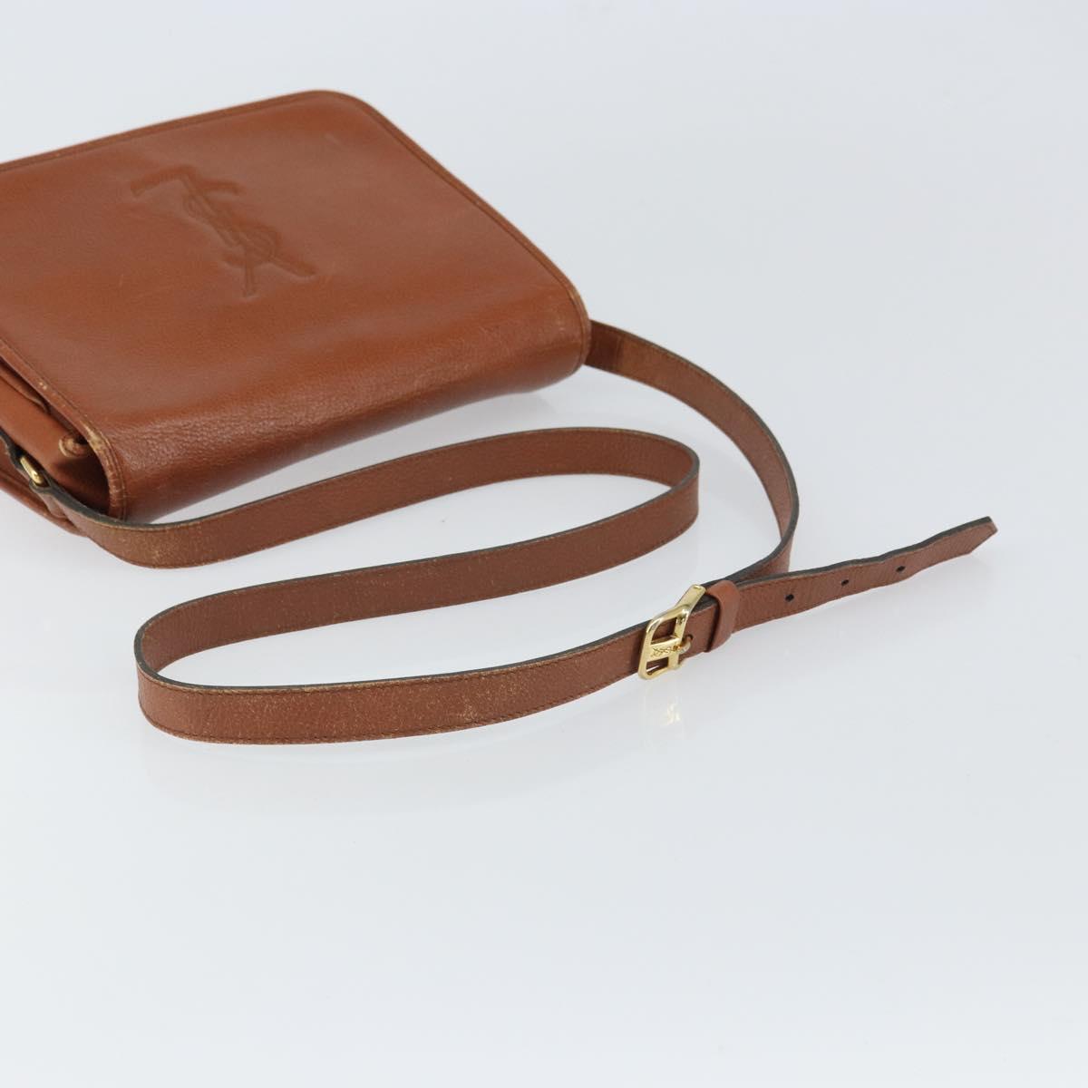 SAINT LAURENT Shoulder Bag Leather Brown Gold Auth BA9512