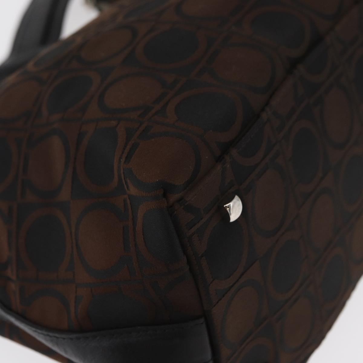 Salvatore Ferragamo Gancini Shoulder Bag Nylon Brown Silver Auth BA9517
