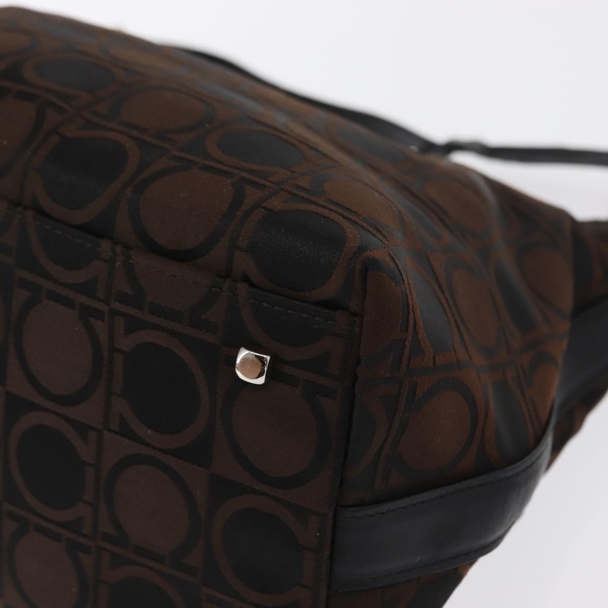 Salvatore Ferragamo Gancini Shoulder Bag Nylon Brown Silver Auth BA9517