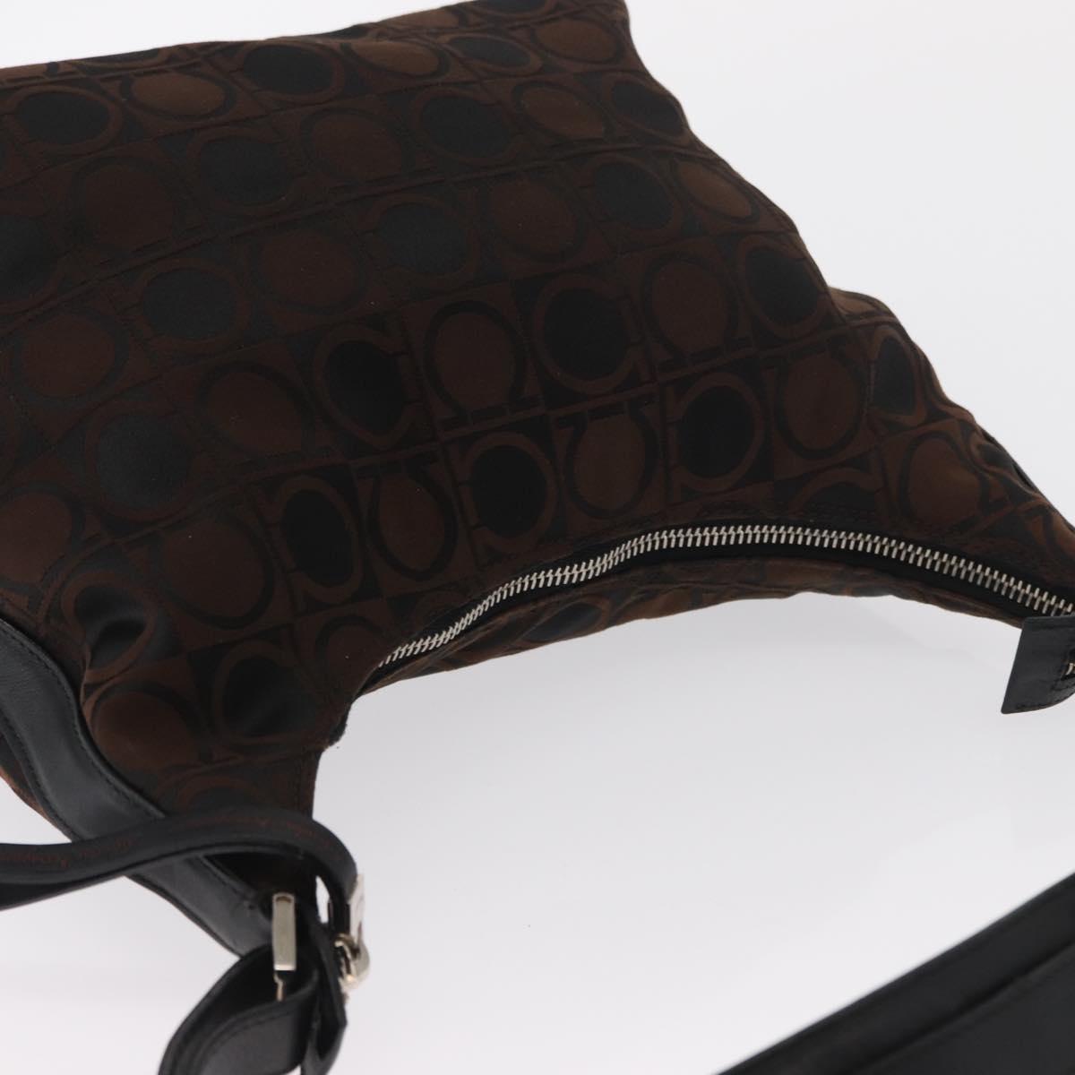 Salvatore Ferragamo Gancini Shoulder Bag Nylon Brown Silver Auth BA9517