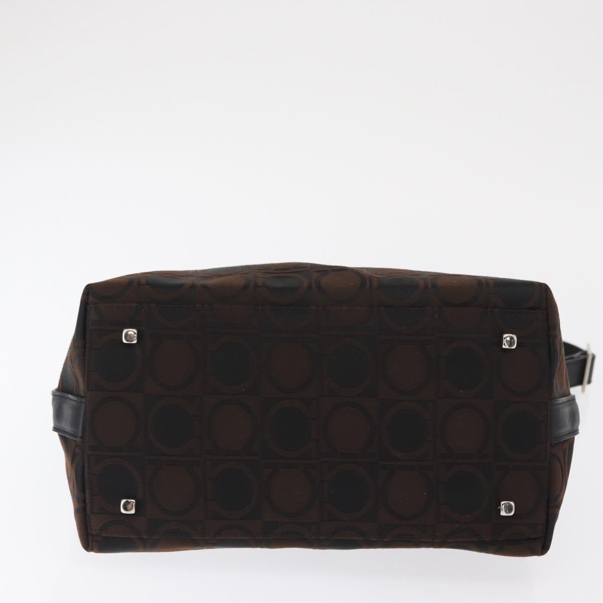 Salvatore Ferragamo Gancini Shoulder Bag Nylon Brown Silver Auth BA9517