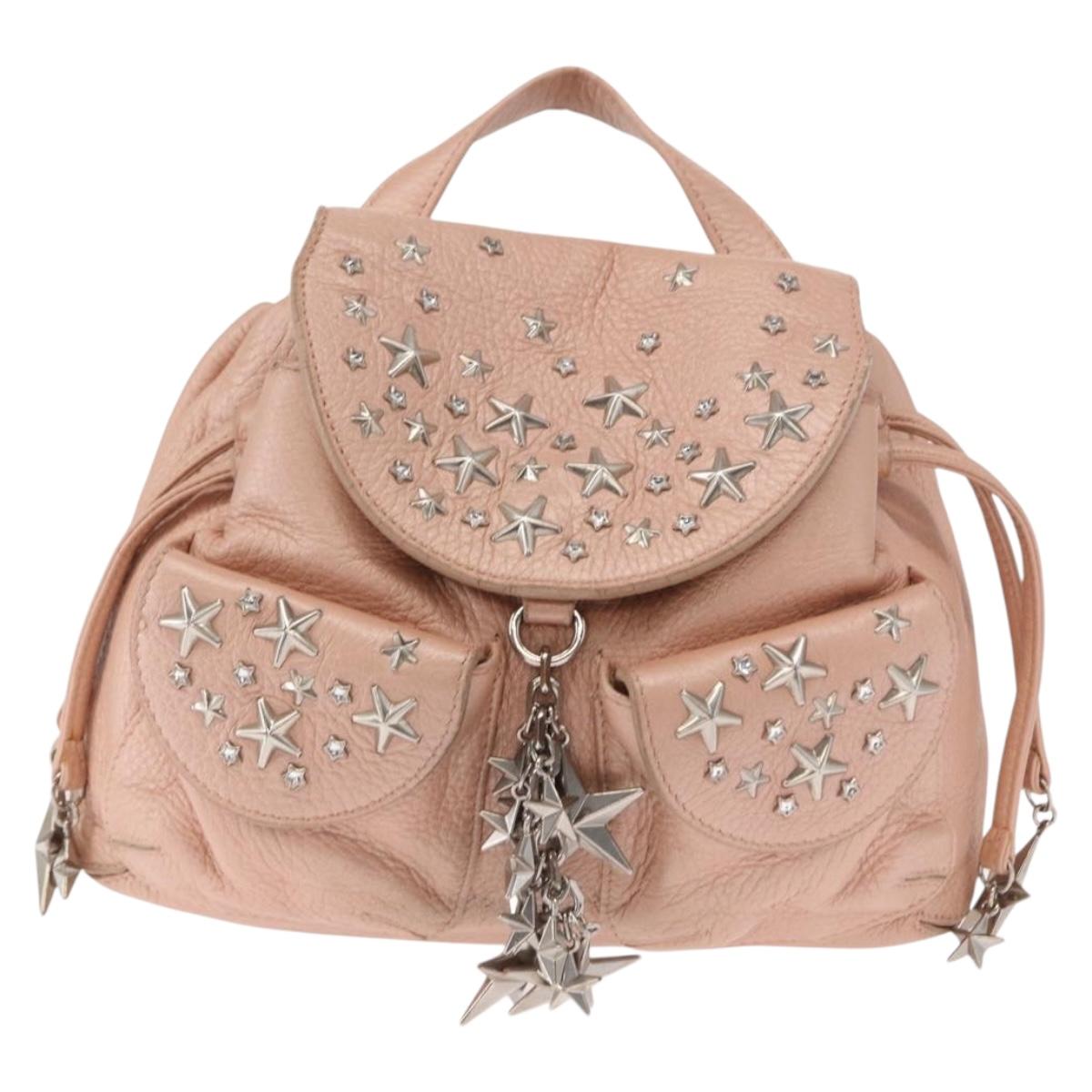 Jimmy Choo Love Backpack Leather Pink Silver Auth BA9528