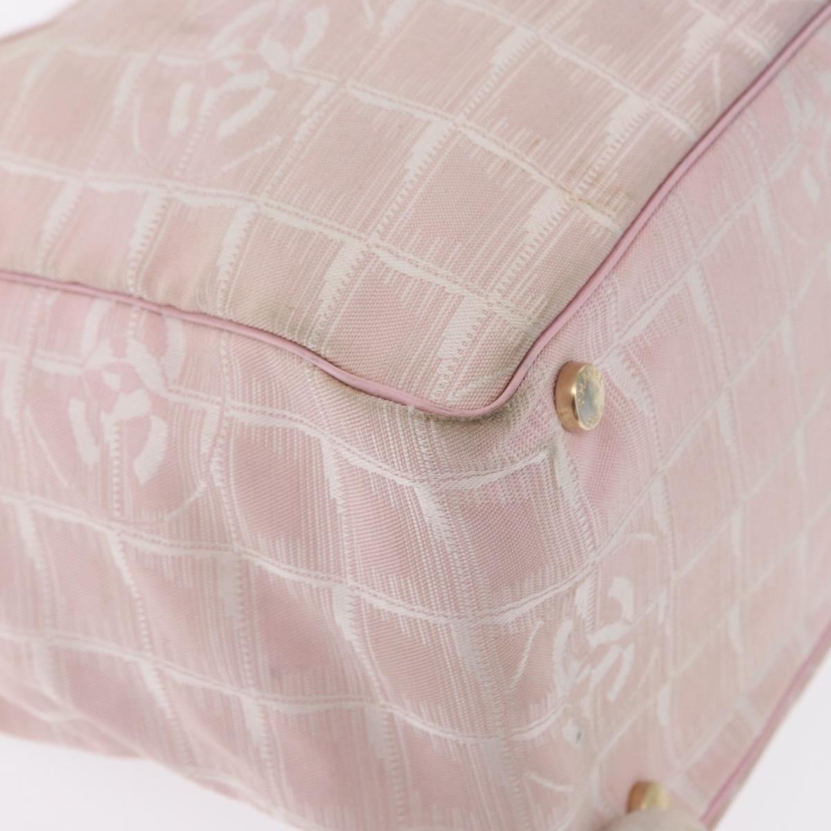 CHANEL New Travel line Tote Bag Nylon Pink Gold CC Auth BA9530