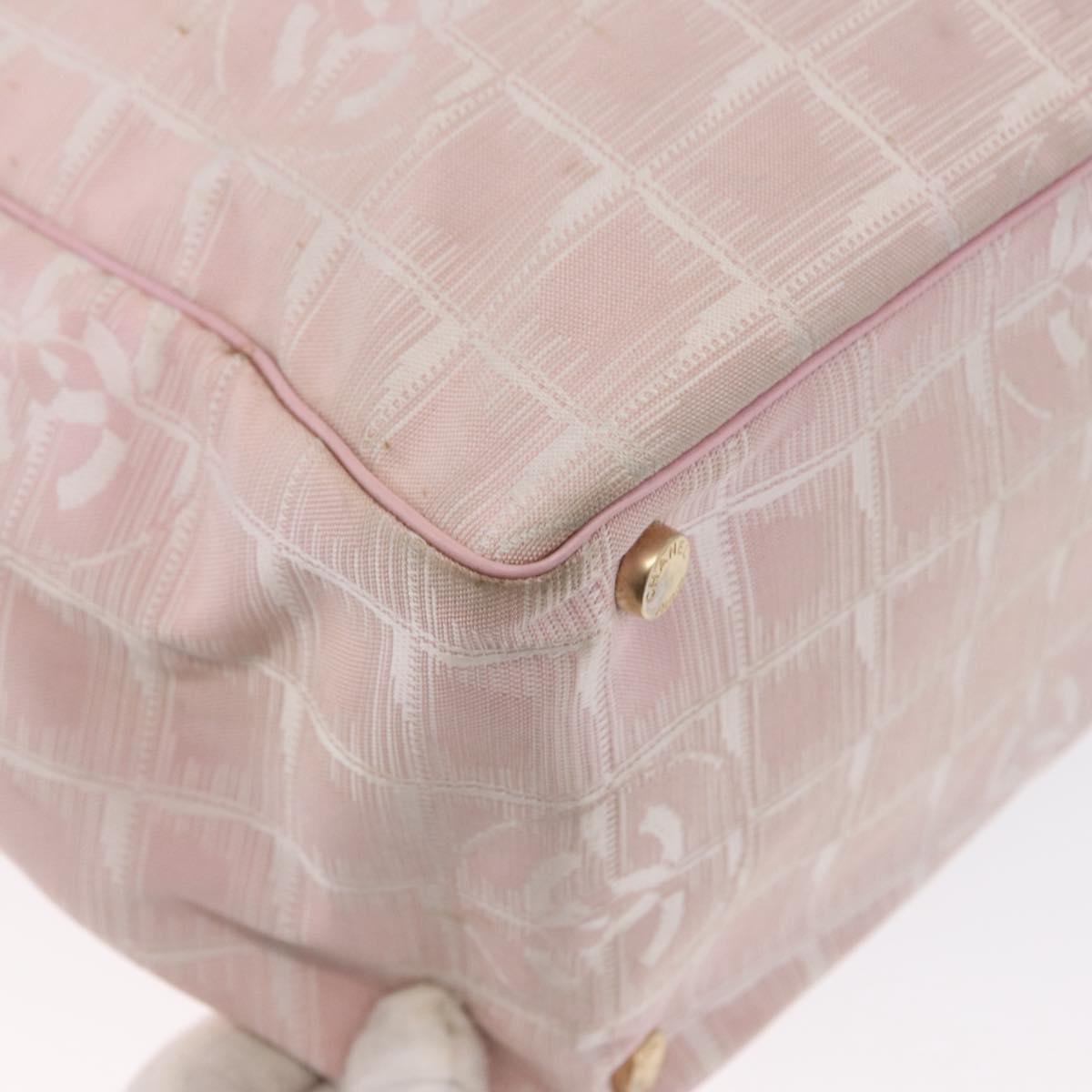CHANEL New Travel line Tote Bag Nylon Pink Gold CC Auth BA9530