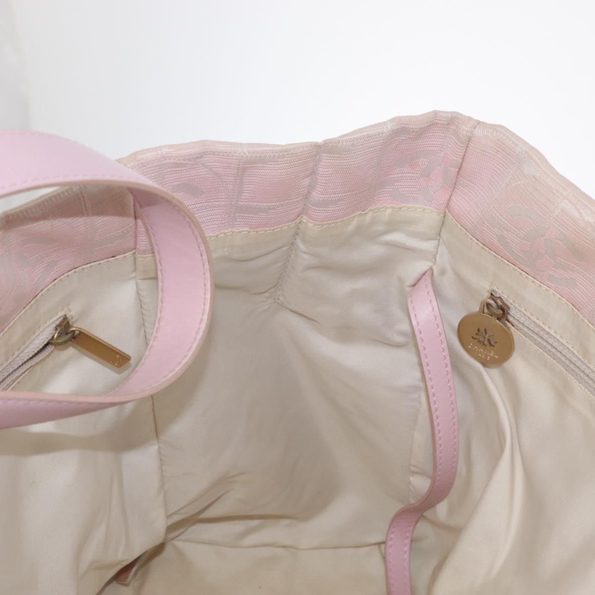 CHANEL New Travel line Tote Bag Nylon Pink Gold CC Auth BA9530