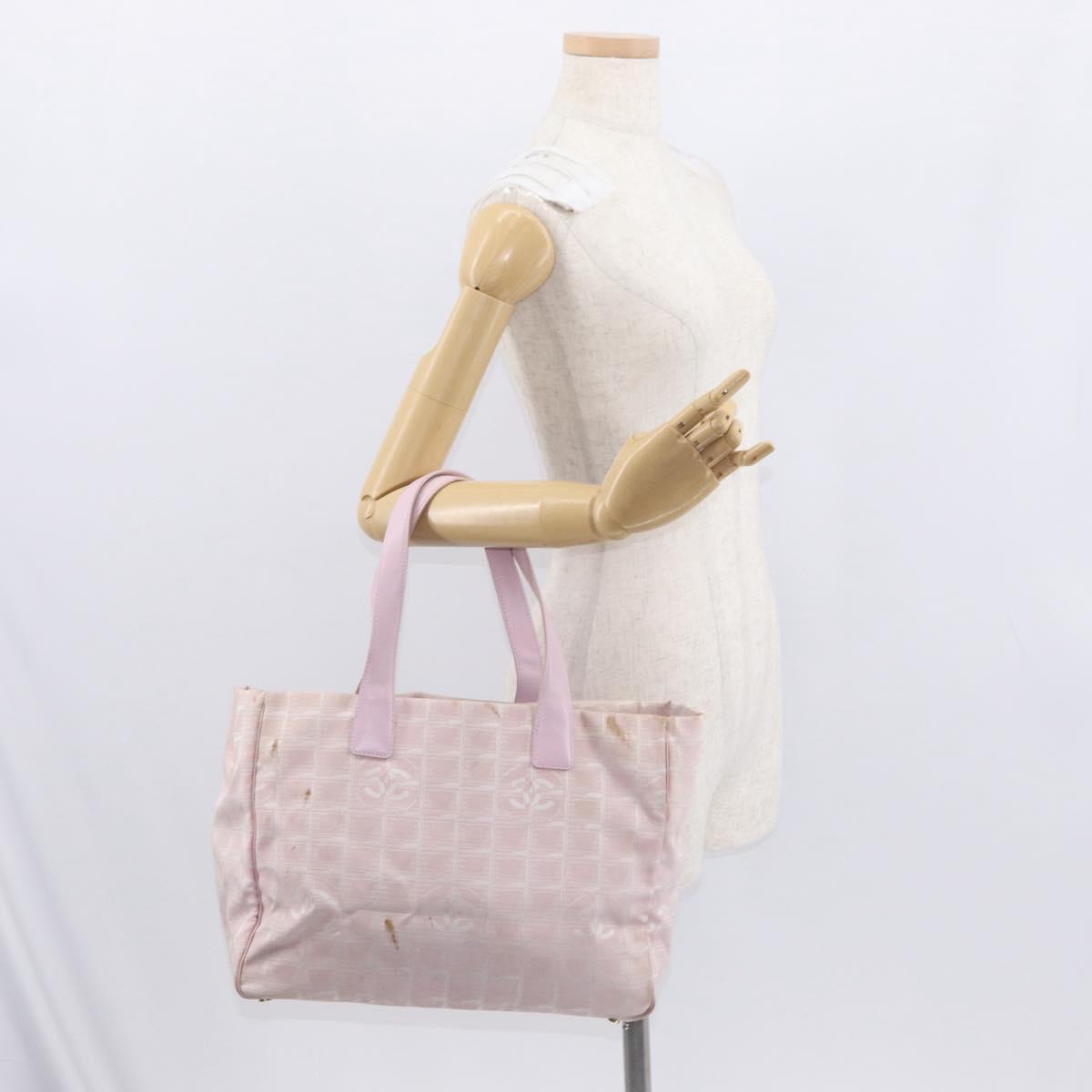 CHANEL New Travel line Tote Bag Nylon Pink Gold CC Auth BA9530