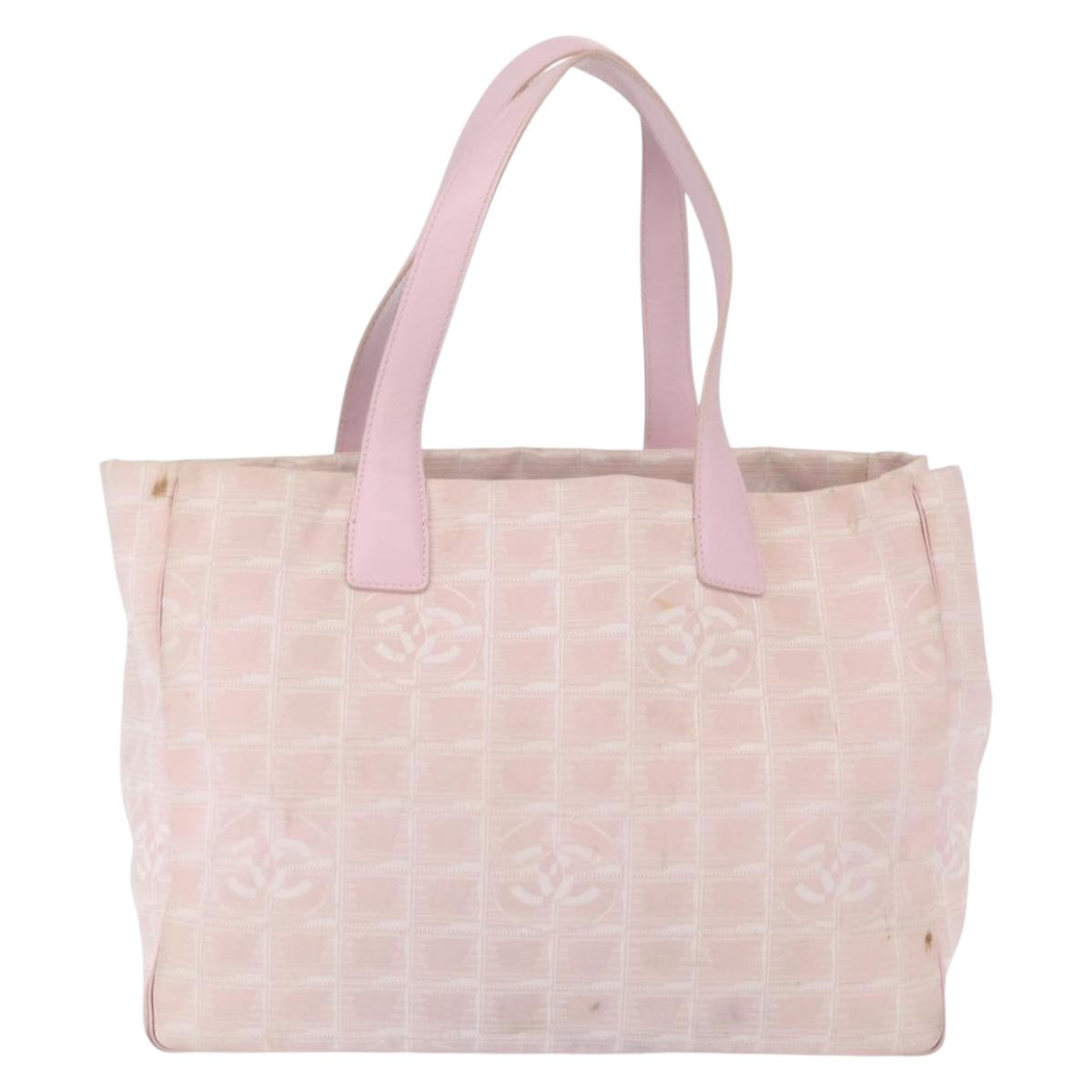 CHANEL New Travel line Tote Bag Nylon Pink Gold CC Auth BA9530