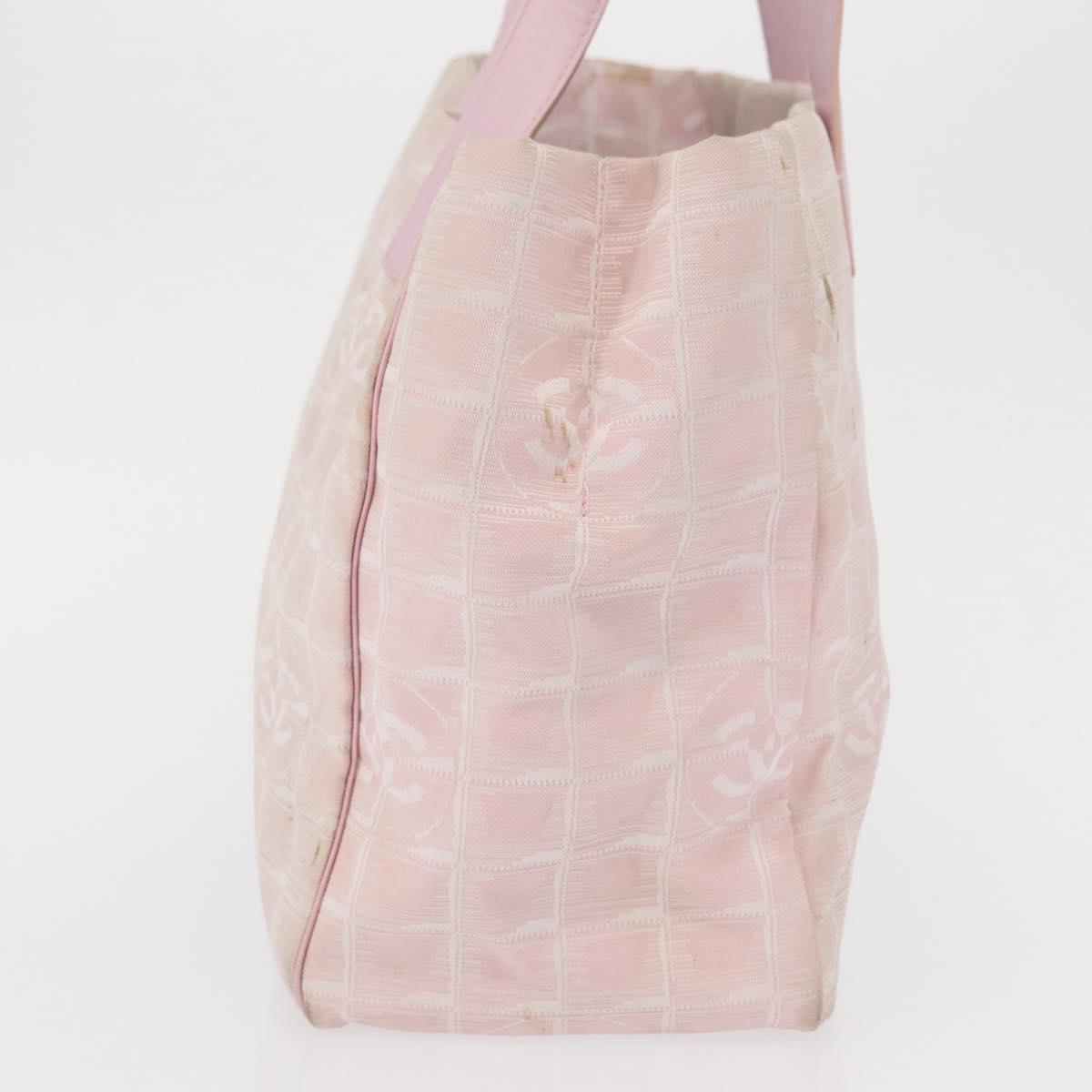 CHANEL New Travel line Tote Bag Nylon Pink Gold CC Auth BA9530
