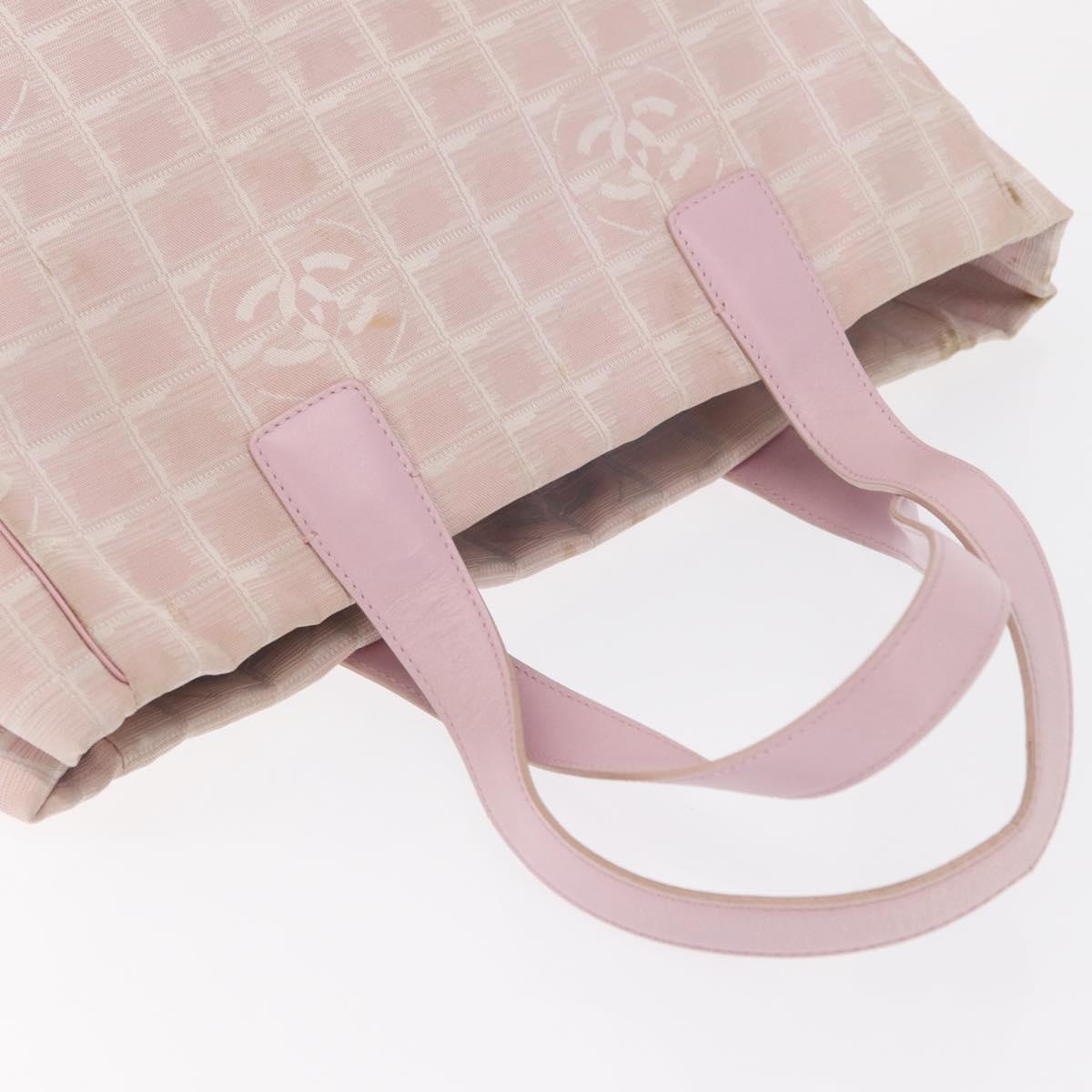 CHANEL New Travel line Tote Bag Nylon Pink Gold CC Auth BA9530