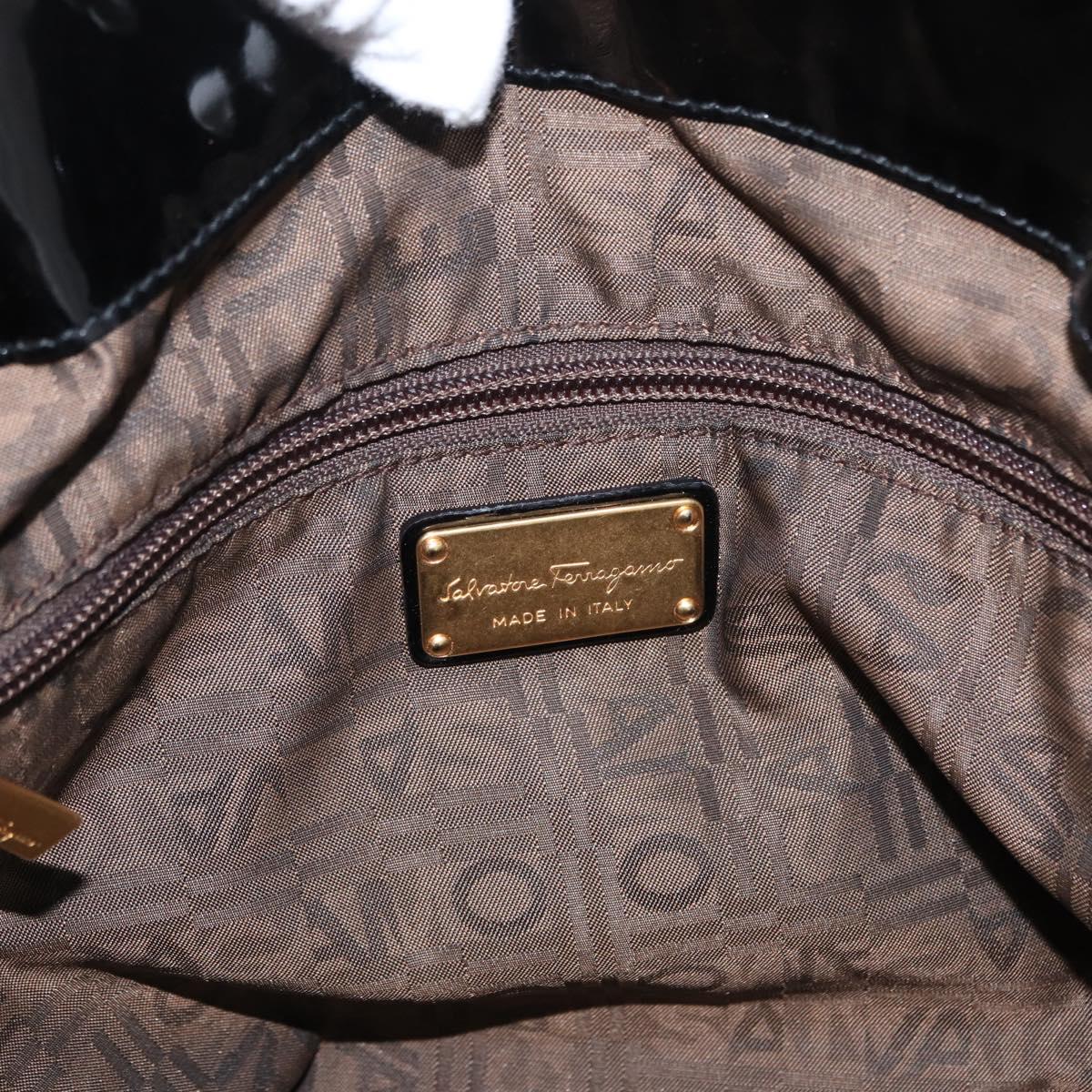 Salvatore Ferragamo Gancini Tote Bag Patent leather Black Gold Auth BA9545