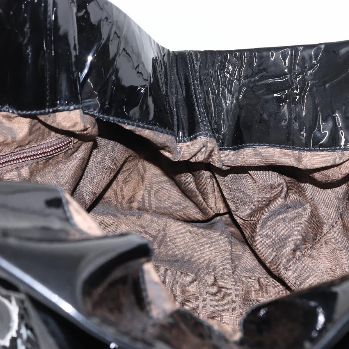 Salvatore Ferragamo Gancini Tote Bag Patent leather Black Gold Auth BA9545