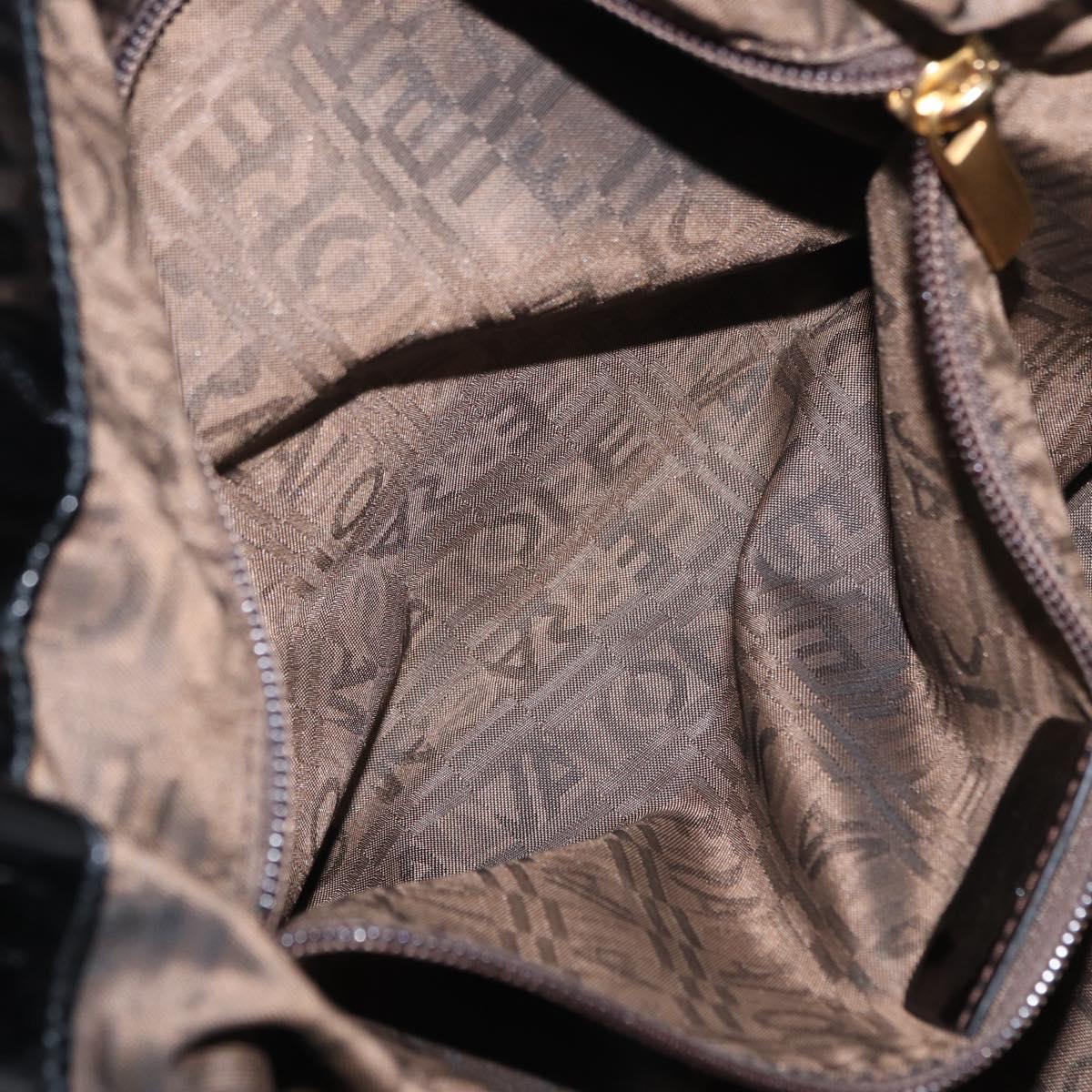 Salvatore Ferragamo Gancini Tote Bag Patent leather Black Gold Auth BA9545