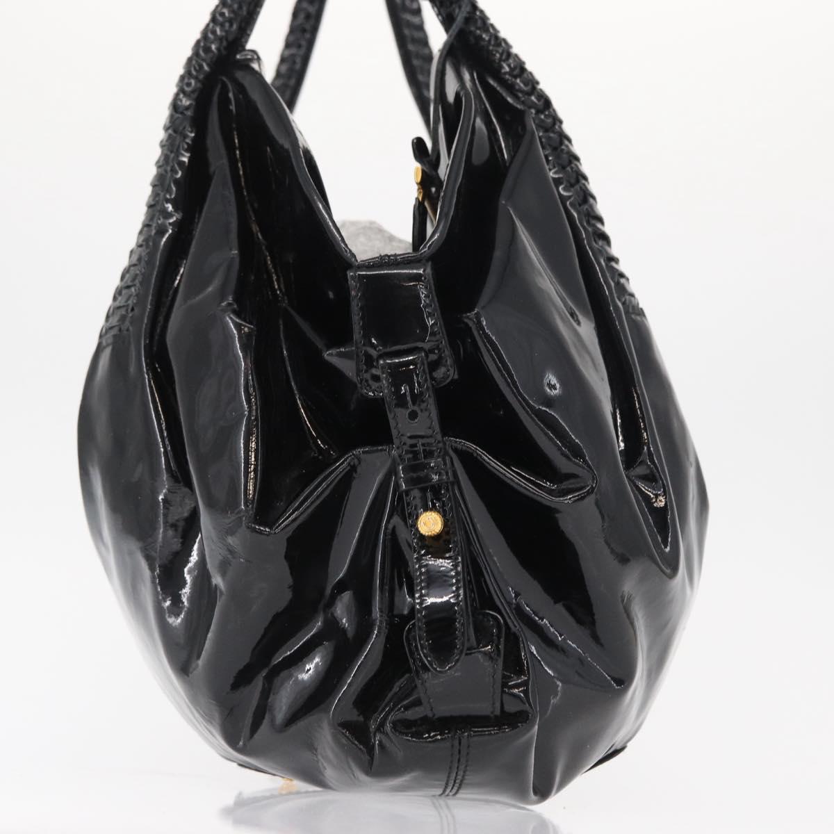 Salvatore Ferragamo Gancini Tote Bag Patent leather Black Gold Auth BA9545