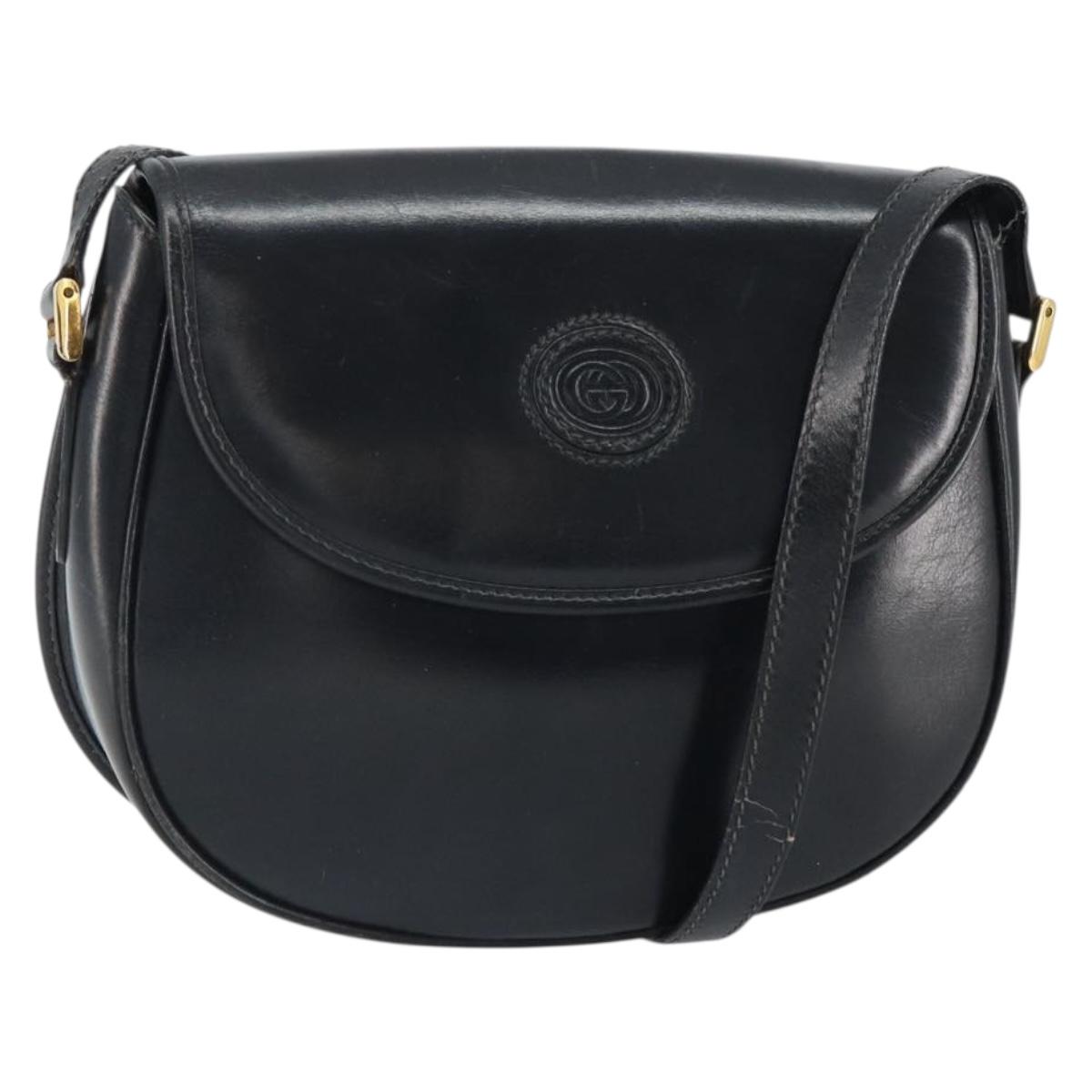 GUCCI Shoulder Bag Leather Black Gold 007 49 0074 Auth BA9548