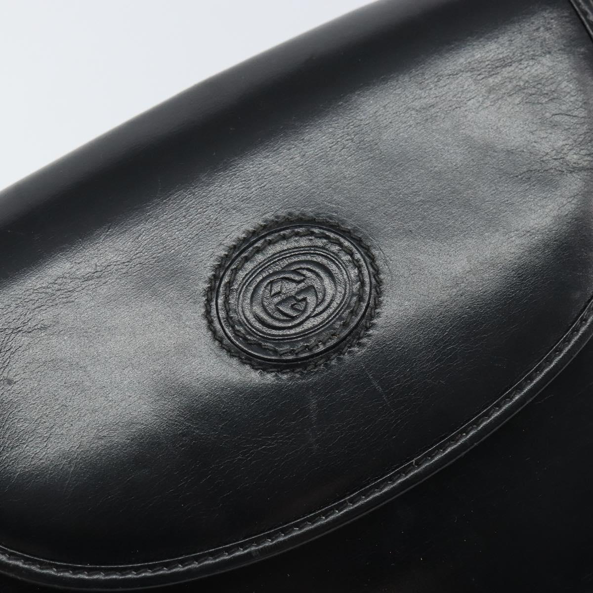 GUCCI Shoulder Bag Leather Black Gold 007 49 0074 Auth BA9548