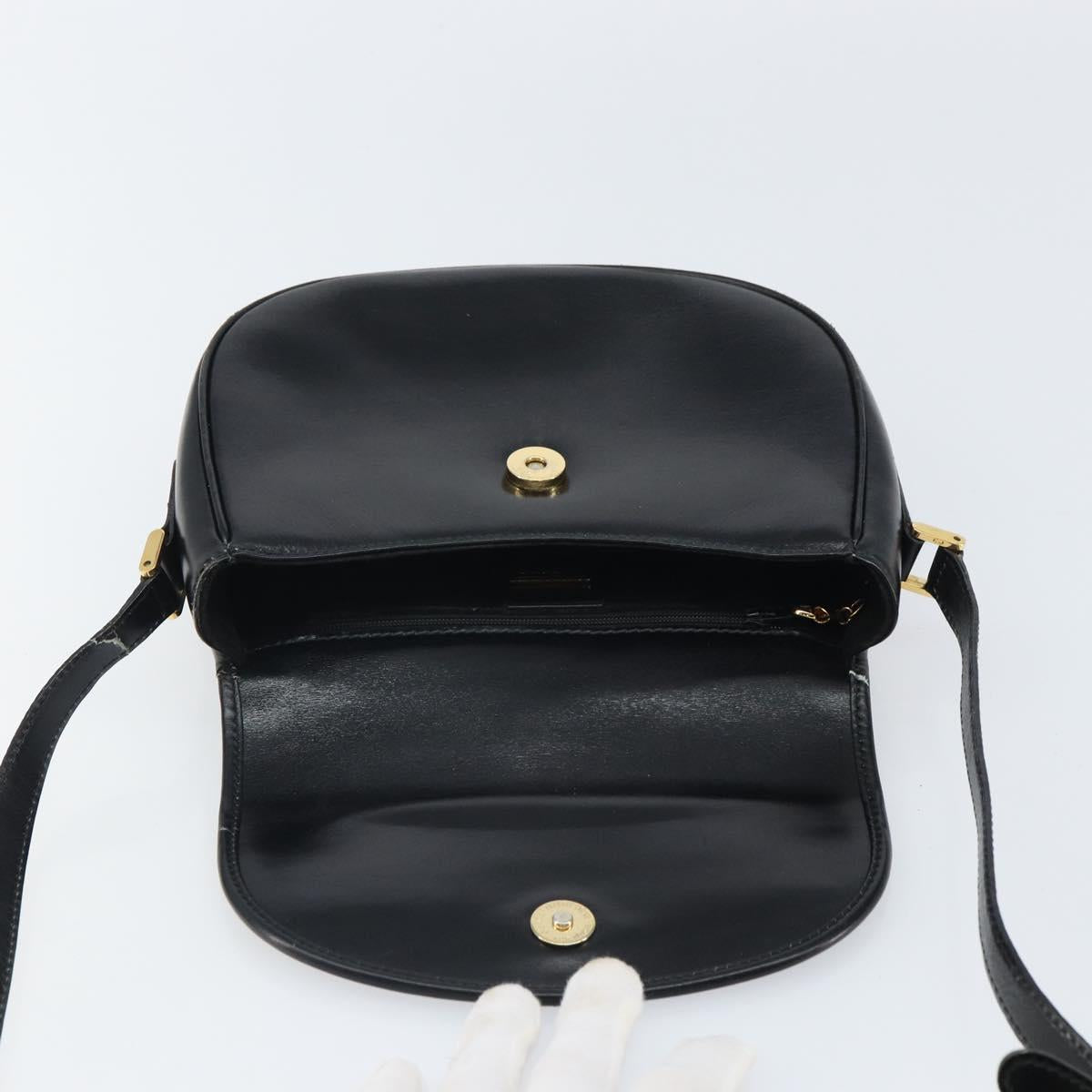 GUCCI Shoulder Bag Leather Black Gold 007 49 0074 Auth BA9548