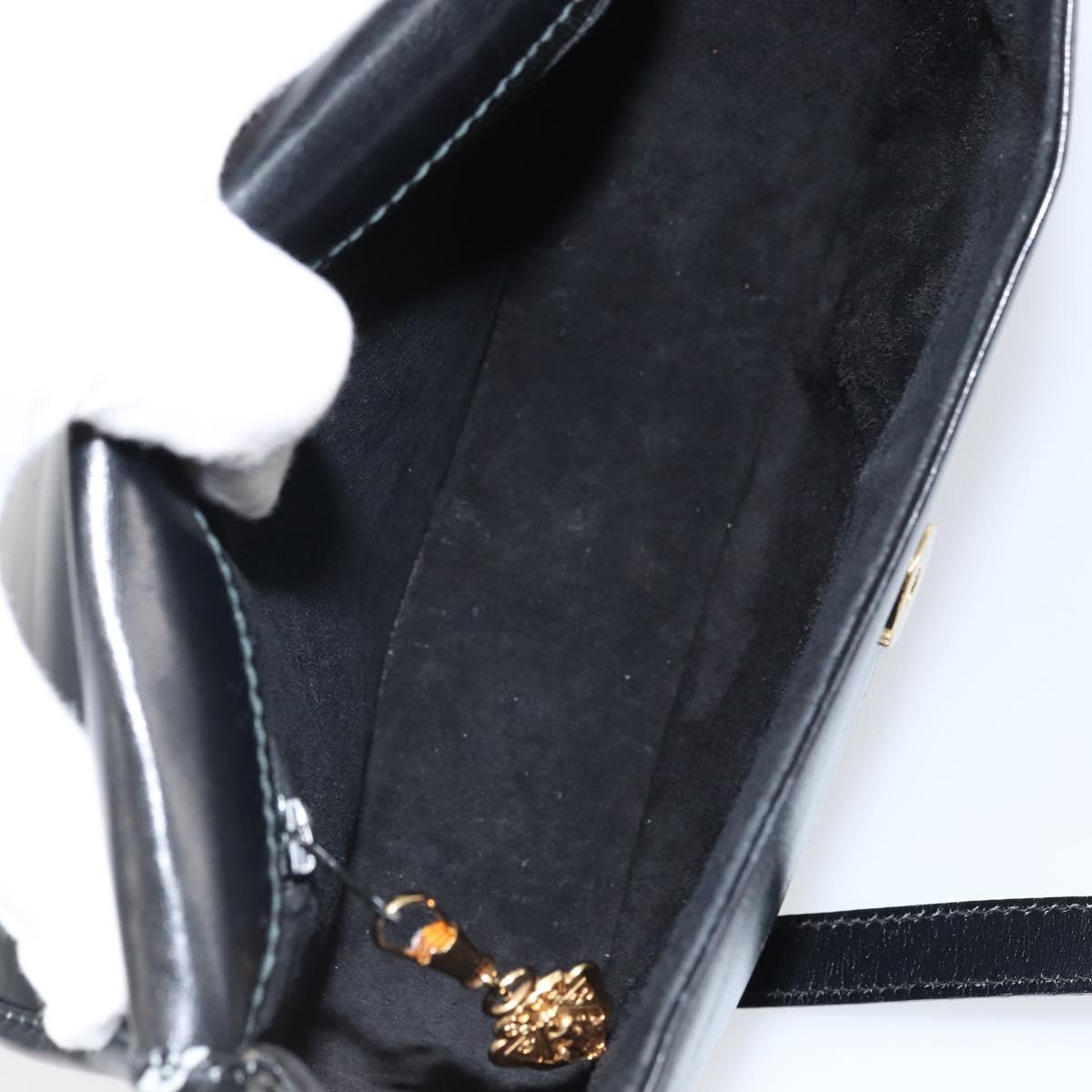 GUCCI Shoulder Bag Leather Black Gold 007 49 0074 Auth BA9548
