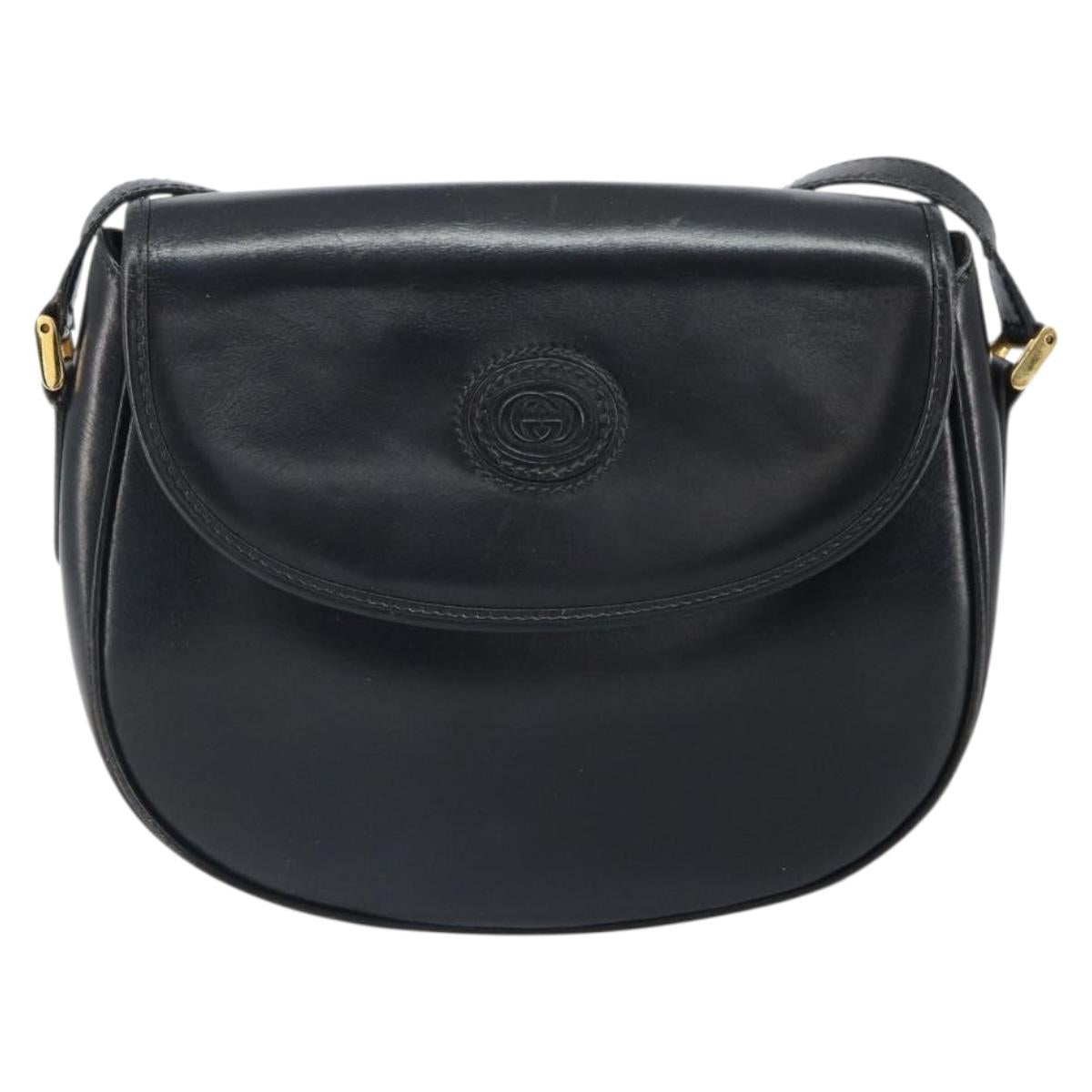 GUCCI Shoulder Bag Leather Black Gold 007 49 0074 Auth BA9548