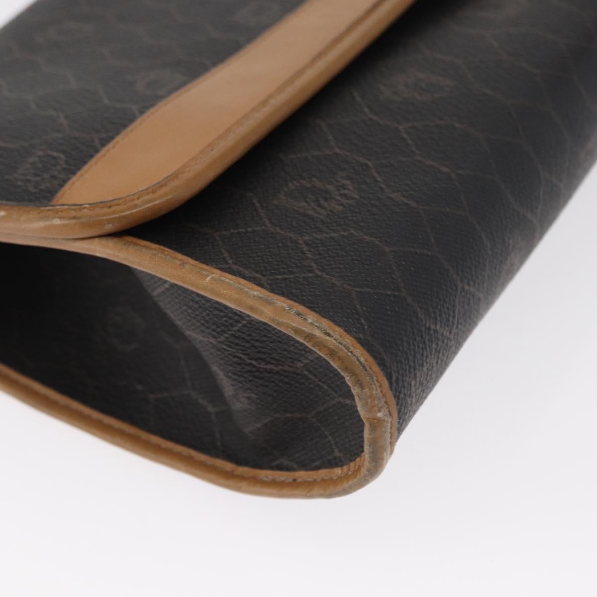 Christian Dior Honeycomb Canvas Chain Shoulder Bag PVC Black Gold Auth BA9551