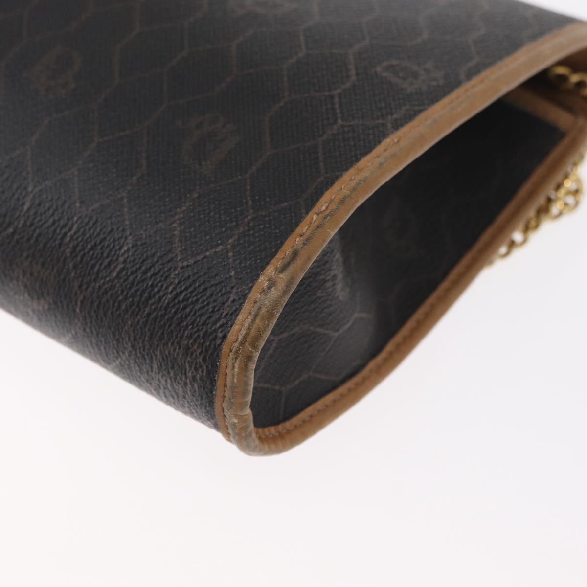 Christian Dior Honeycomb Canvas Chain Shoulder Bag PVC Black Gold Auth BA9551