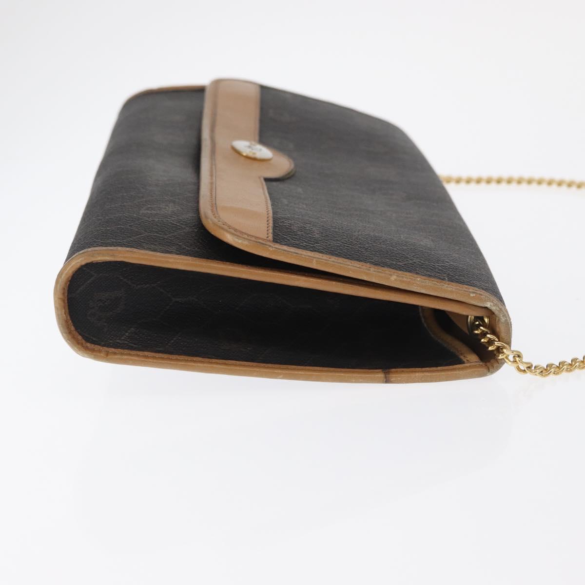 Christian Dior Honeycomb Canvas Chain Shoulder Bag PVC Black Gold Auth BA9551