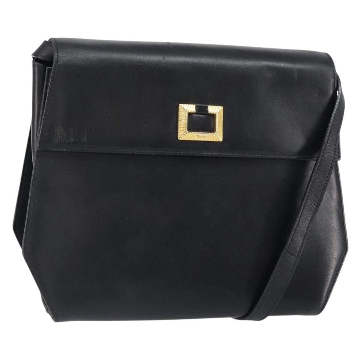 Salvatore Ferragamo Shoulder Bag Leather Black Gold Auth BA9556