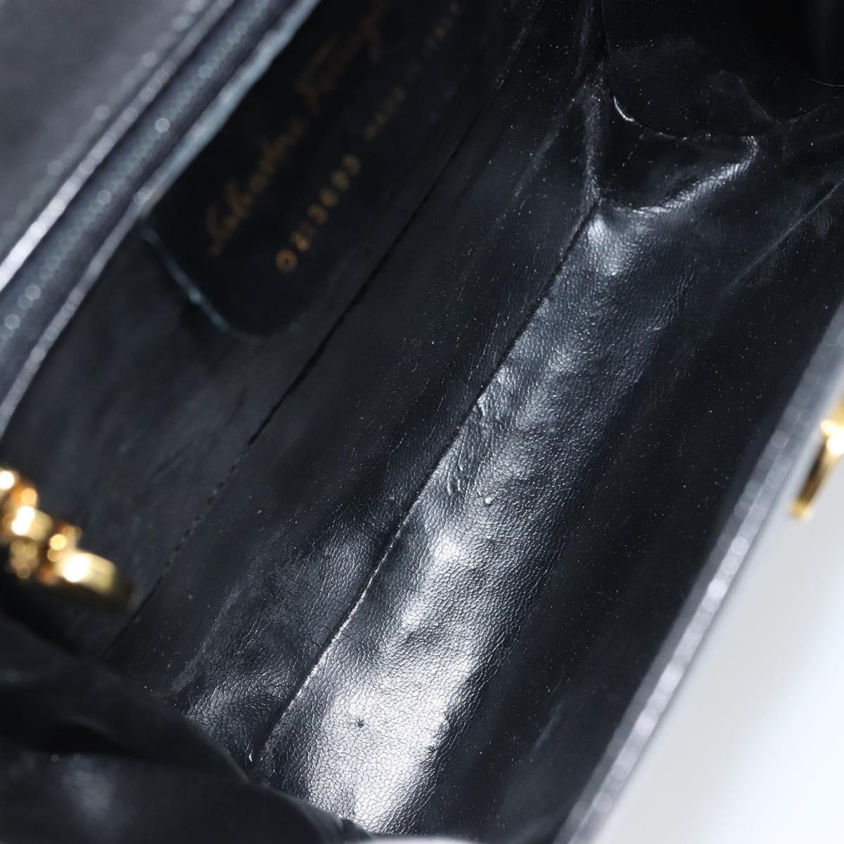 Salvatore Ferragamo Shoulder Bag Leather Black Gold Auth BA9556