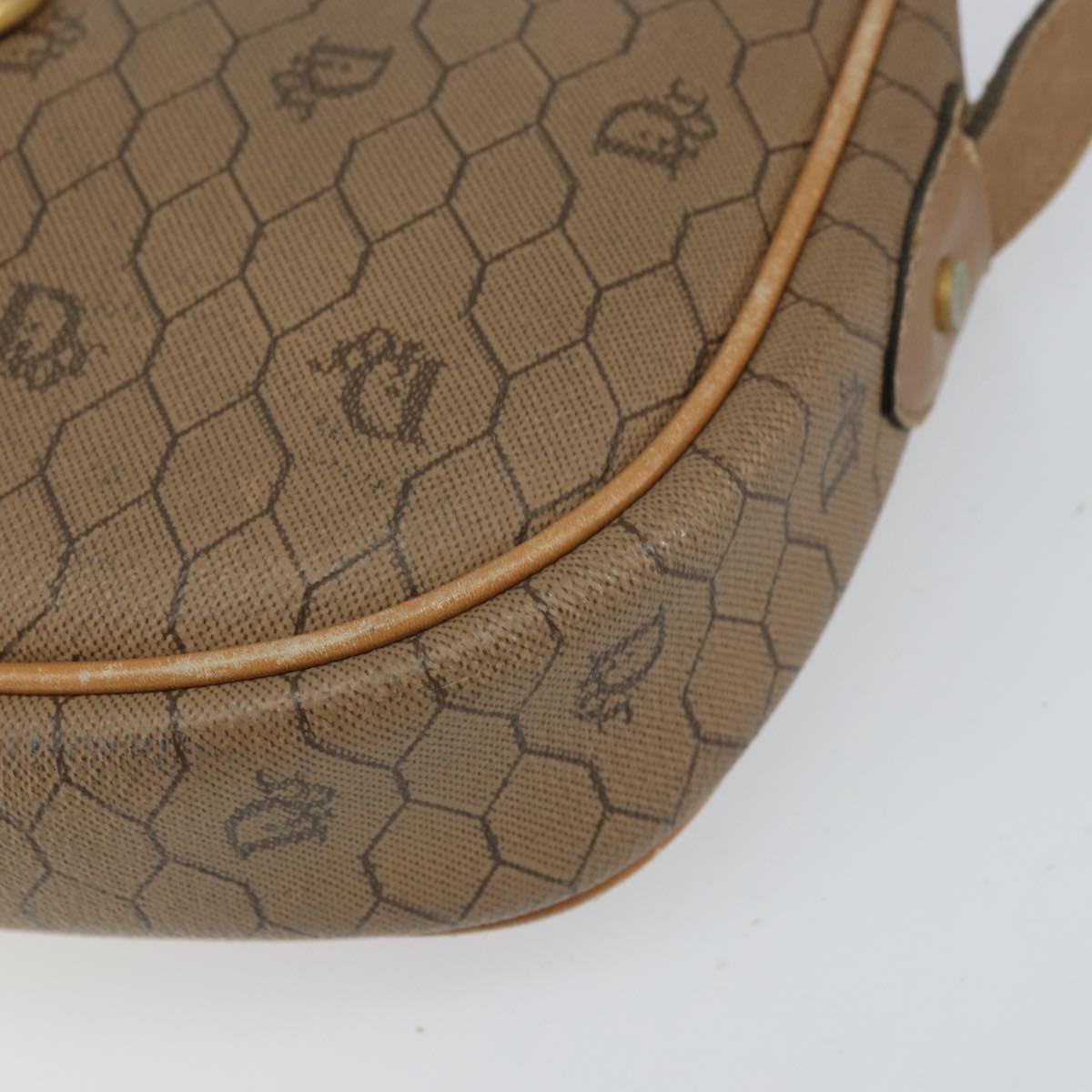 Christian Dior Honeycomb Canvas Shoulder Bag PVC Beige Gold Auth BA9558