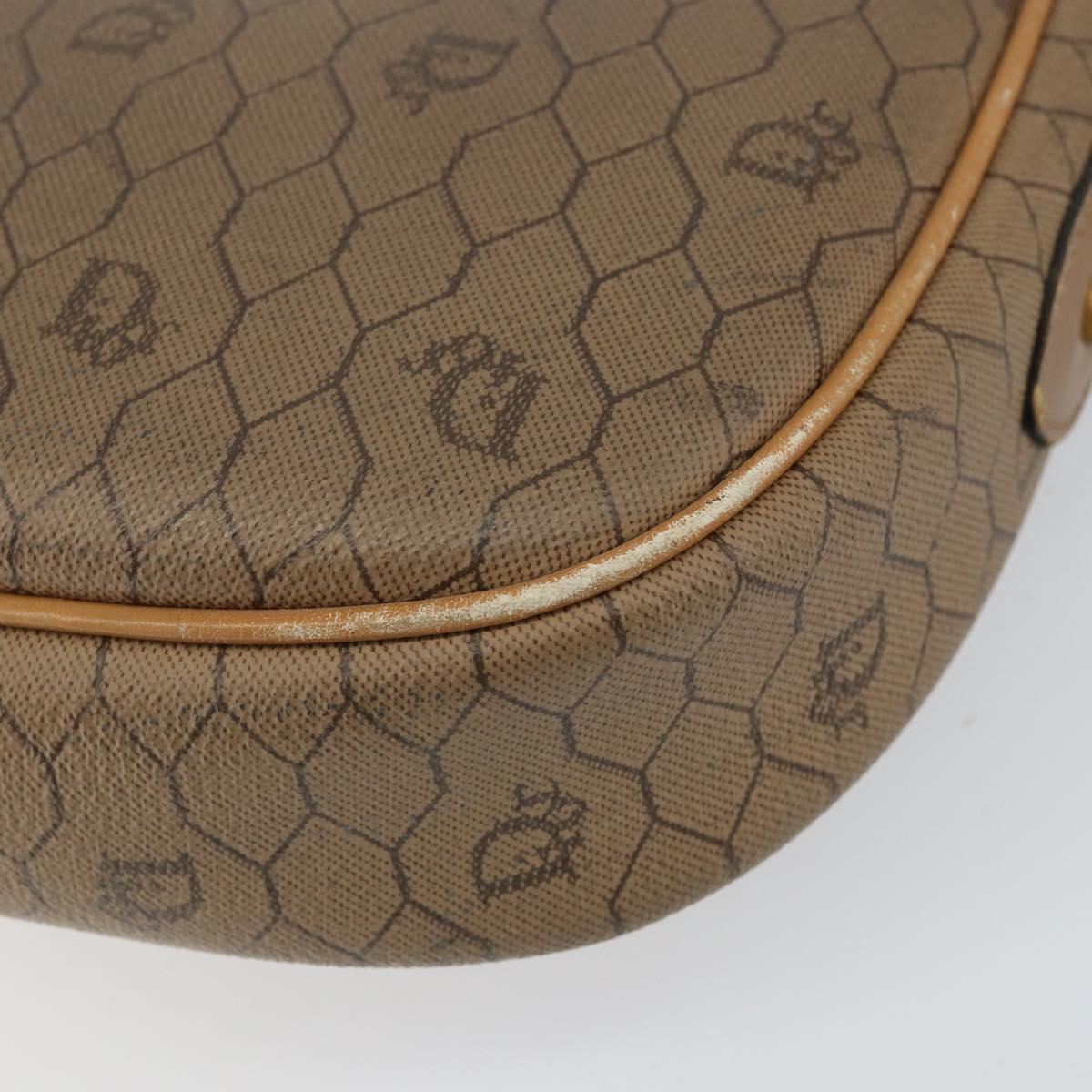 Christian Dior Honeycomb Canvas Shoulder Bag PVC Beige Gold Auth BA9558