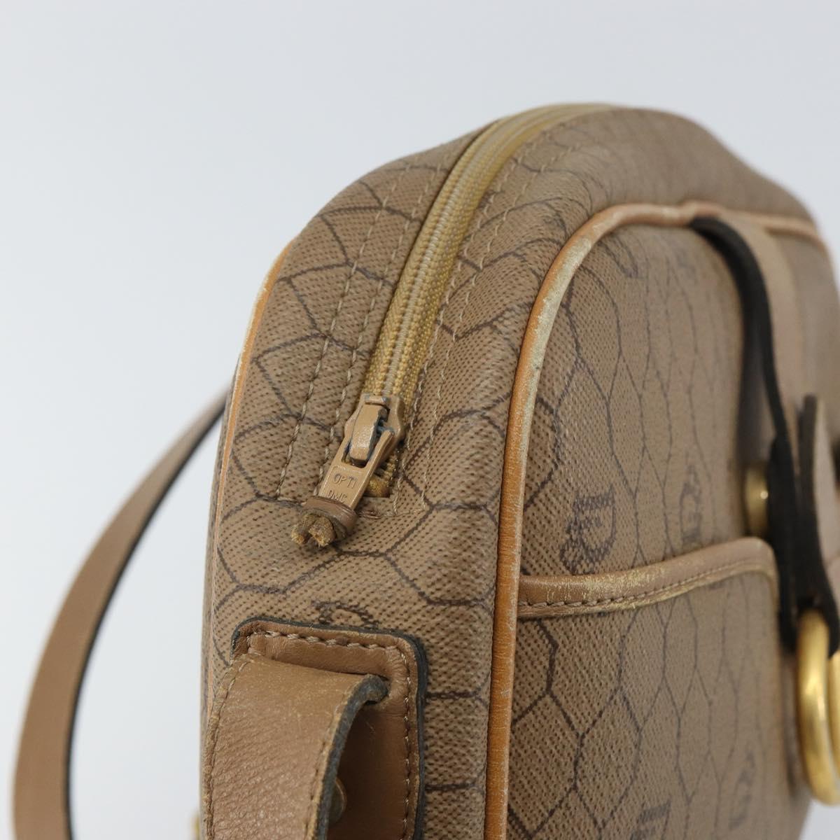 Christian Dior Honeycomb Canvas Shoulder Bag PVC Beige Gold Auth BA9558