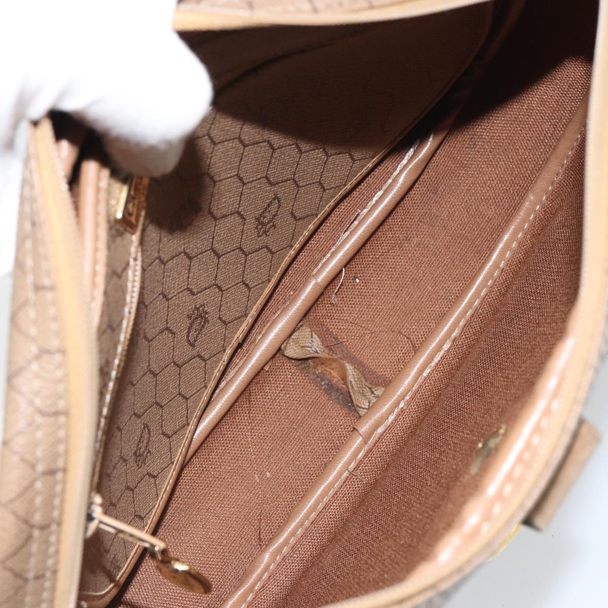 Christian Dior Honeycomb Canvas Shoulder Bag PVC Beige Gold Auth BA9558