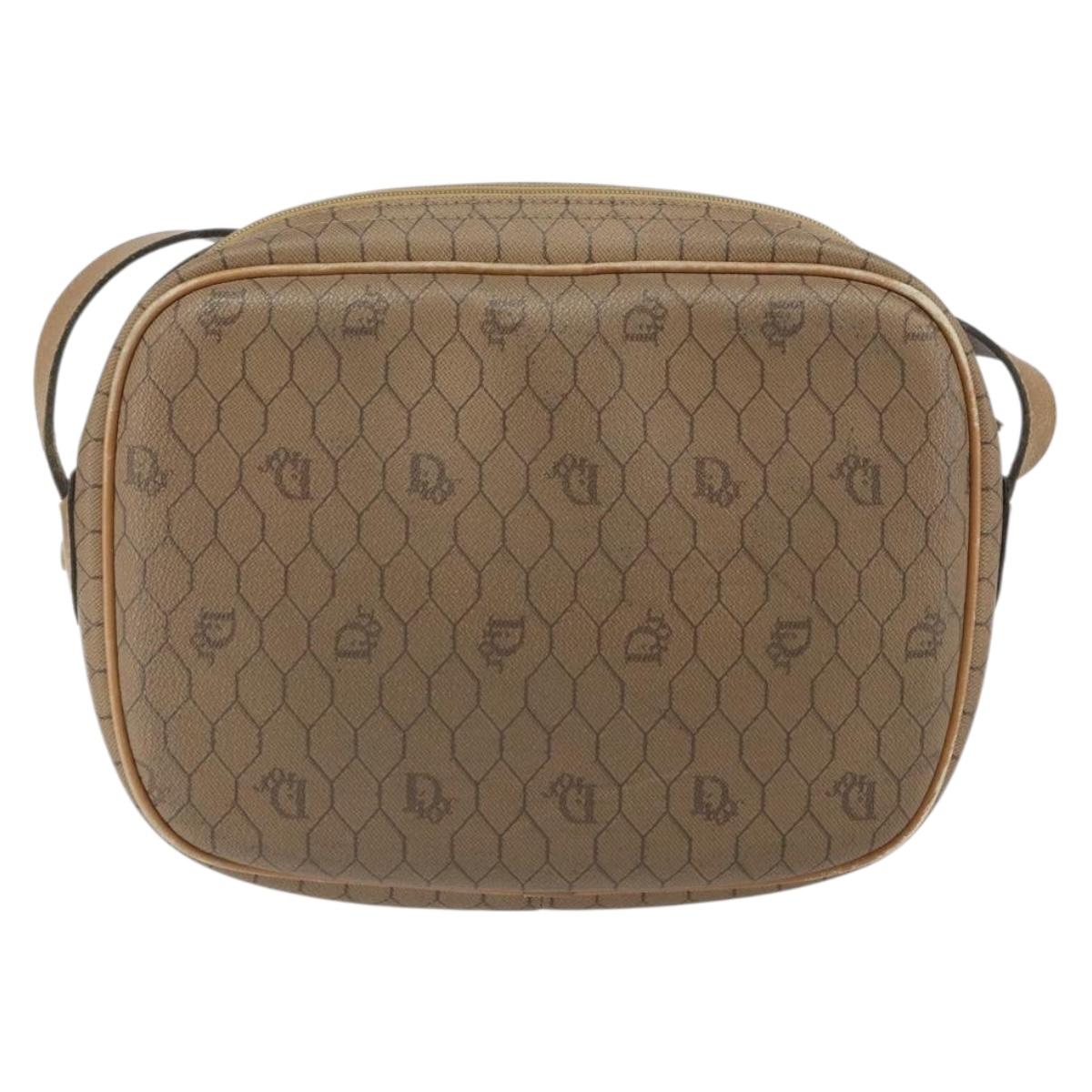 Christian Dior Honeycomb Canvas Shoulder Bag PVC Beige Gold Auth BA9558