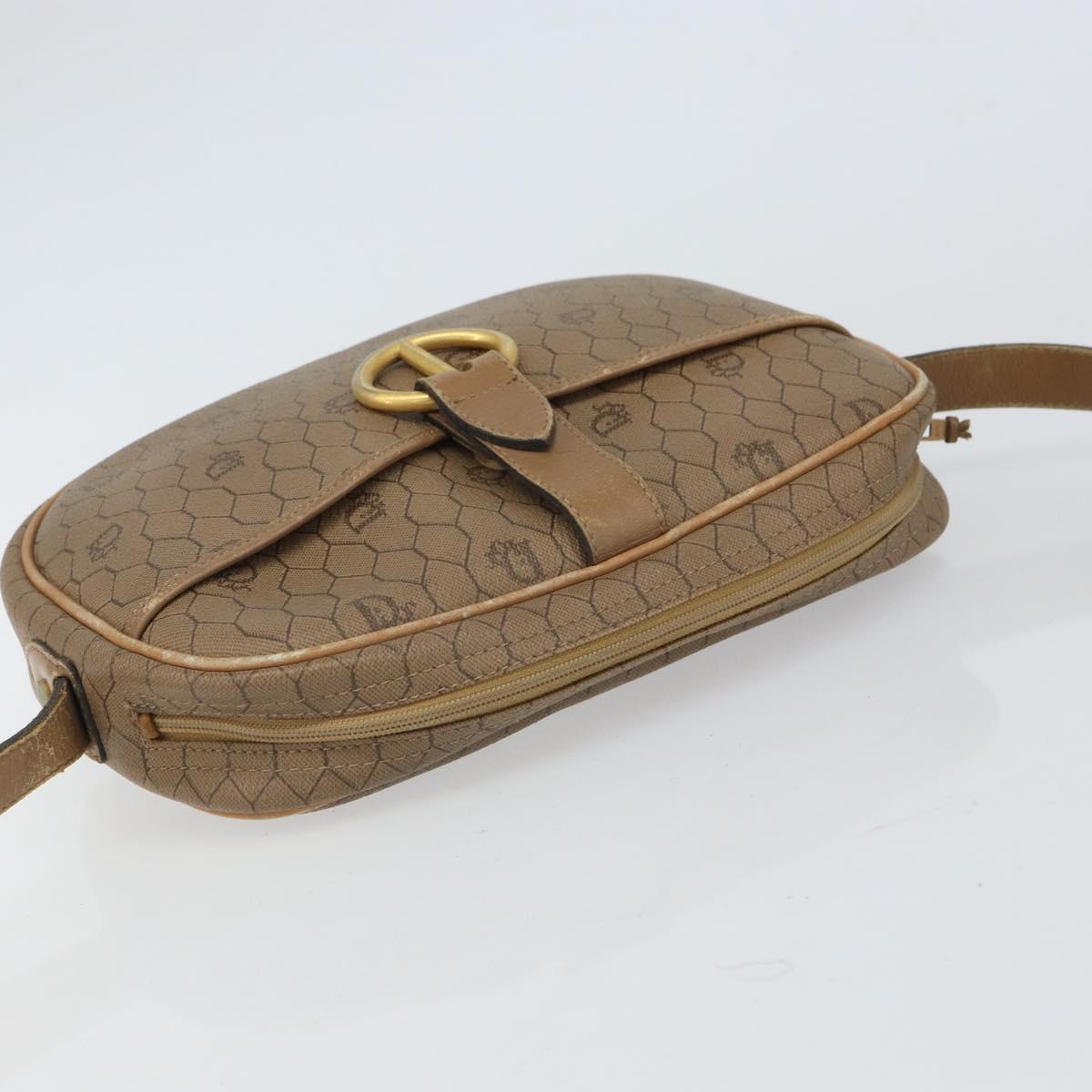 Christian Dior Honeycomb Canvas Shoulder Bag PVC Beige Gold Auth BA9558