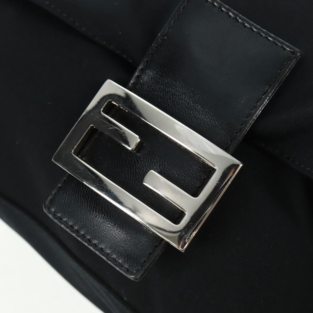 FENDI Mamma Baguette Shoulder Bag Nylon Black Silver Auth BA9559V