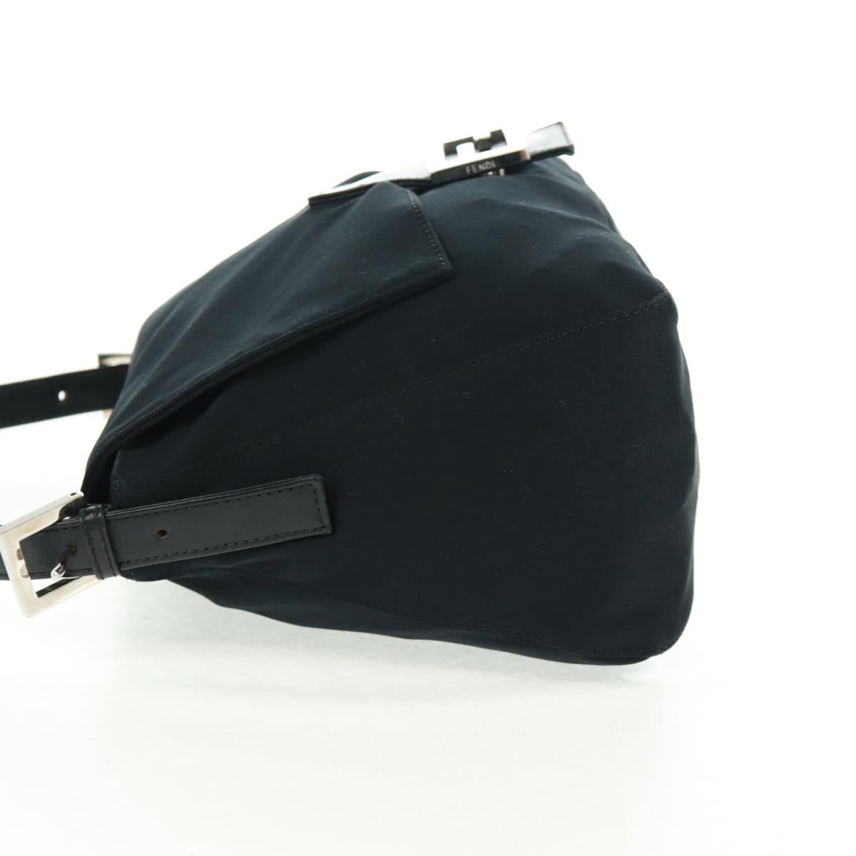 FENDI Mamma Baguette Shoulder Bag Nylon Black Silver Auth BA9559V