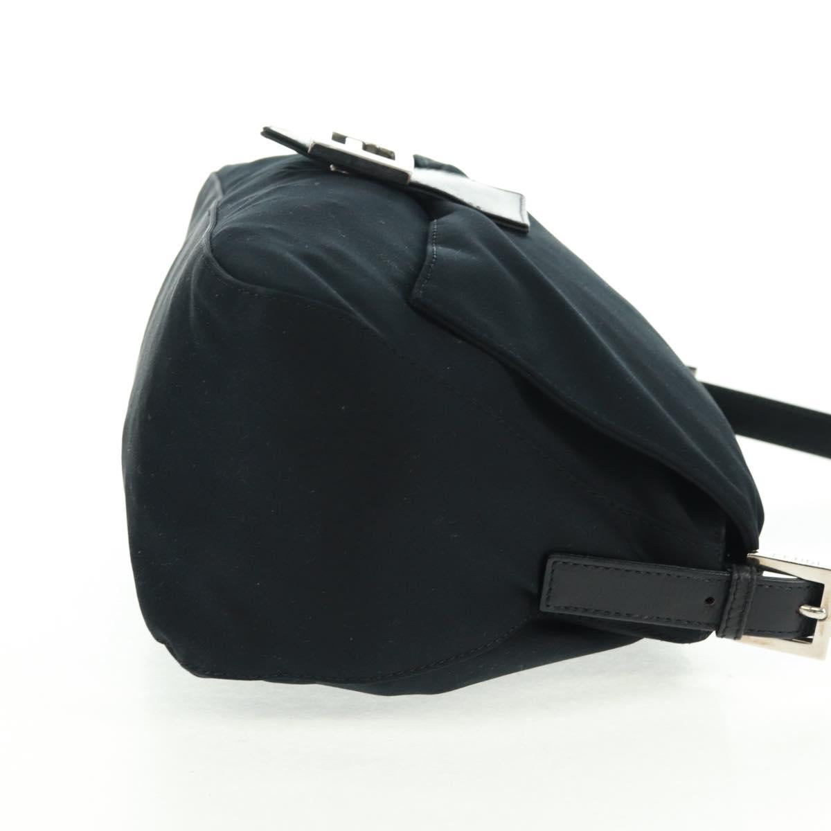 FENDI Mamma Baguette Shoulder Bag Nylon Black Silver Auth BA9559V