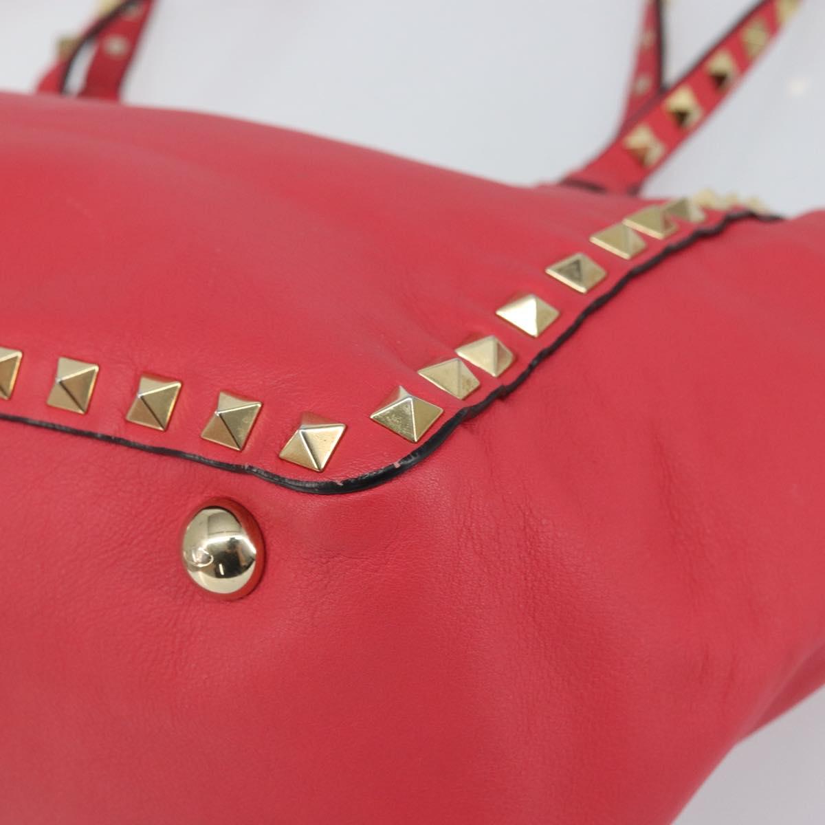 VALENTINO Rock Studs Hand Bag Leather 2way Pink Gold Auth BA9561