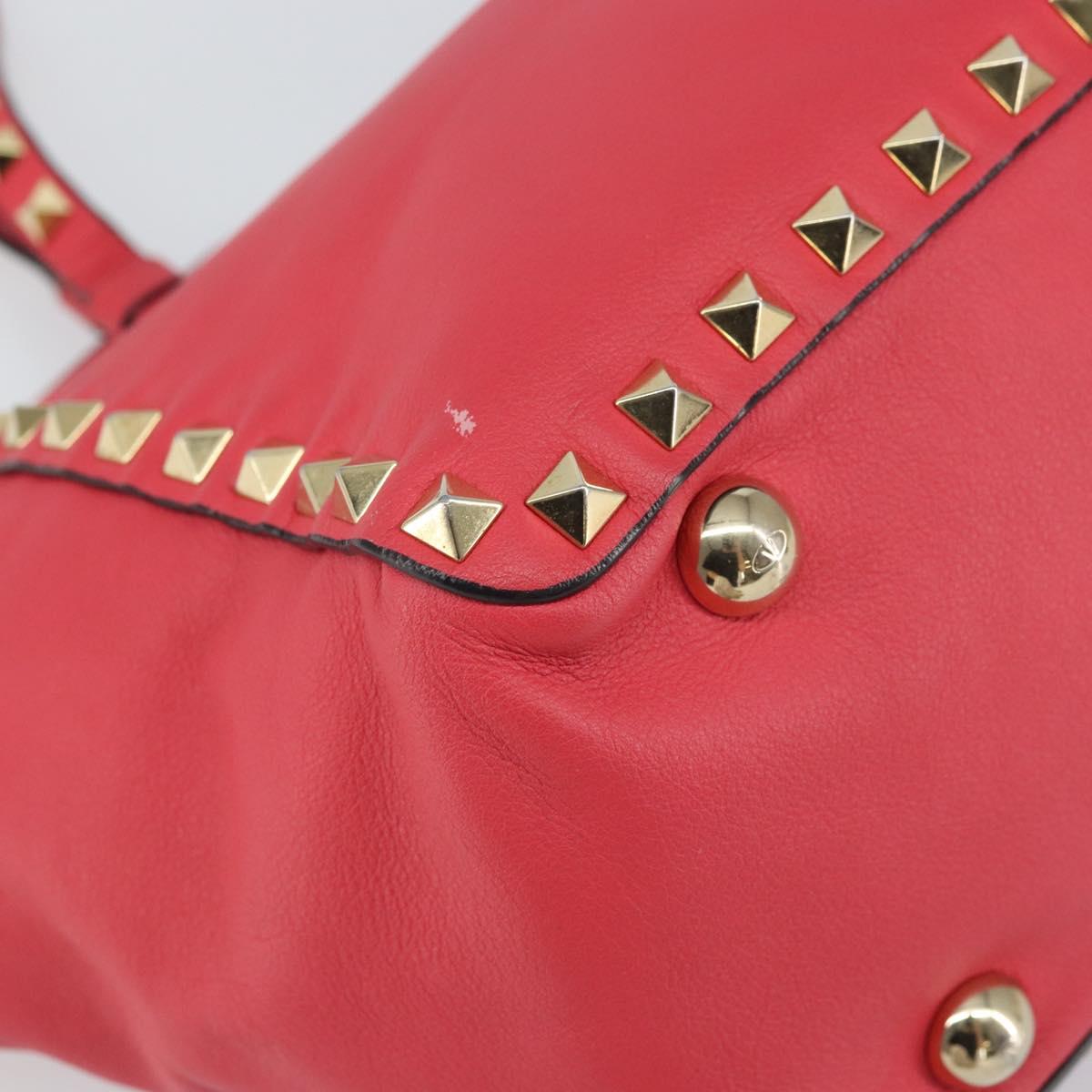 VALENTINO Rock Studs Hand Bag Leather 2way Pink Gold Auth BA9561